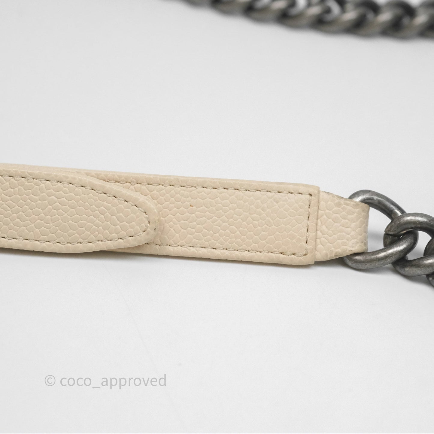 Chanel Medium Boy Chevron Beige Caviar Ruthenium Hardware