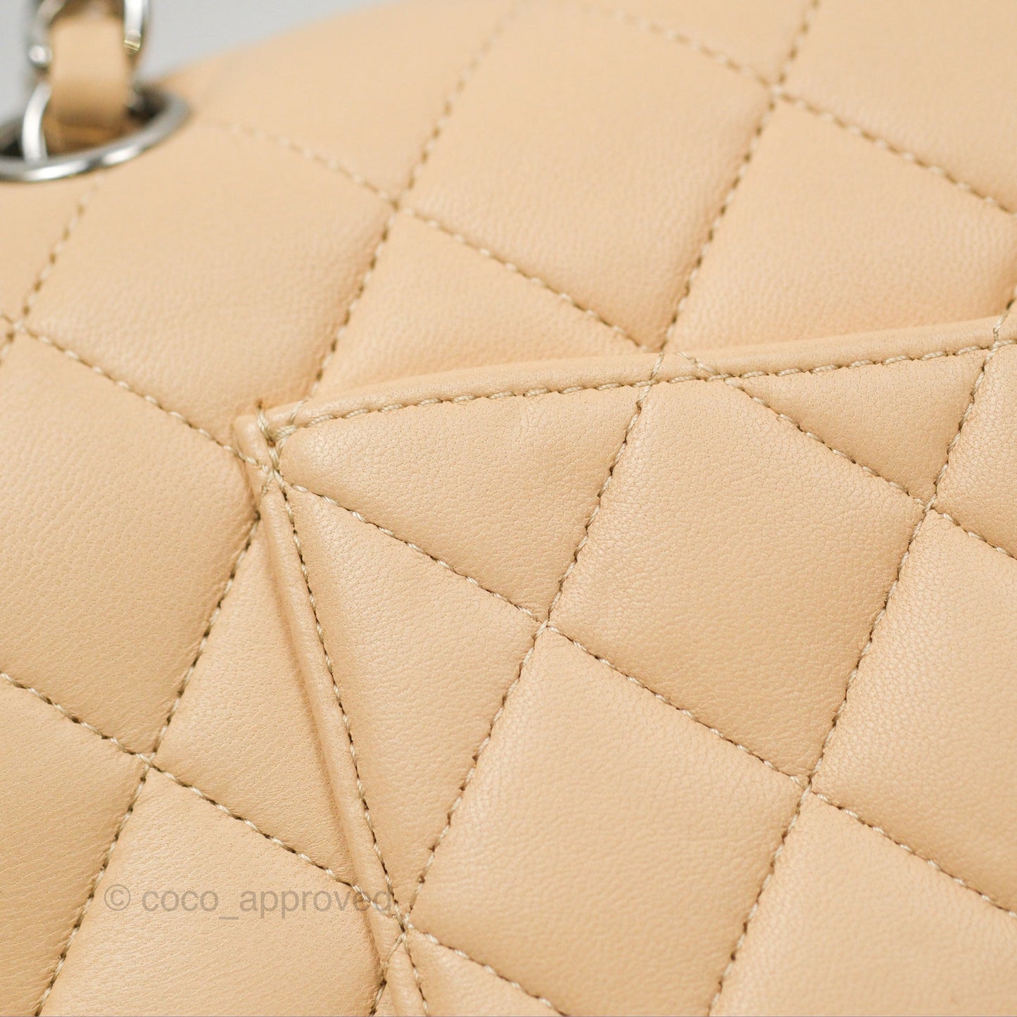 Chanel Classic M/L Medium Flap Quilted Beige Lambskin Silver Hardware