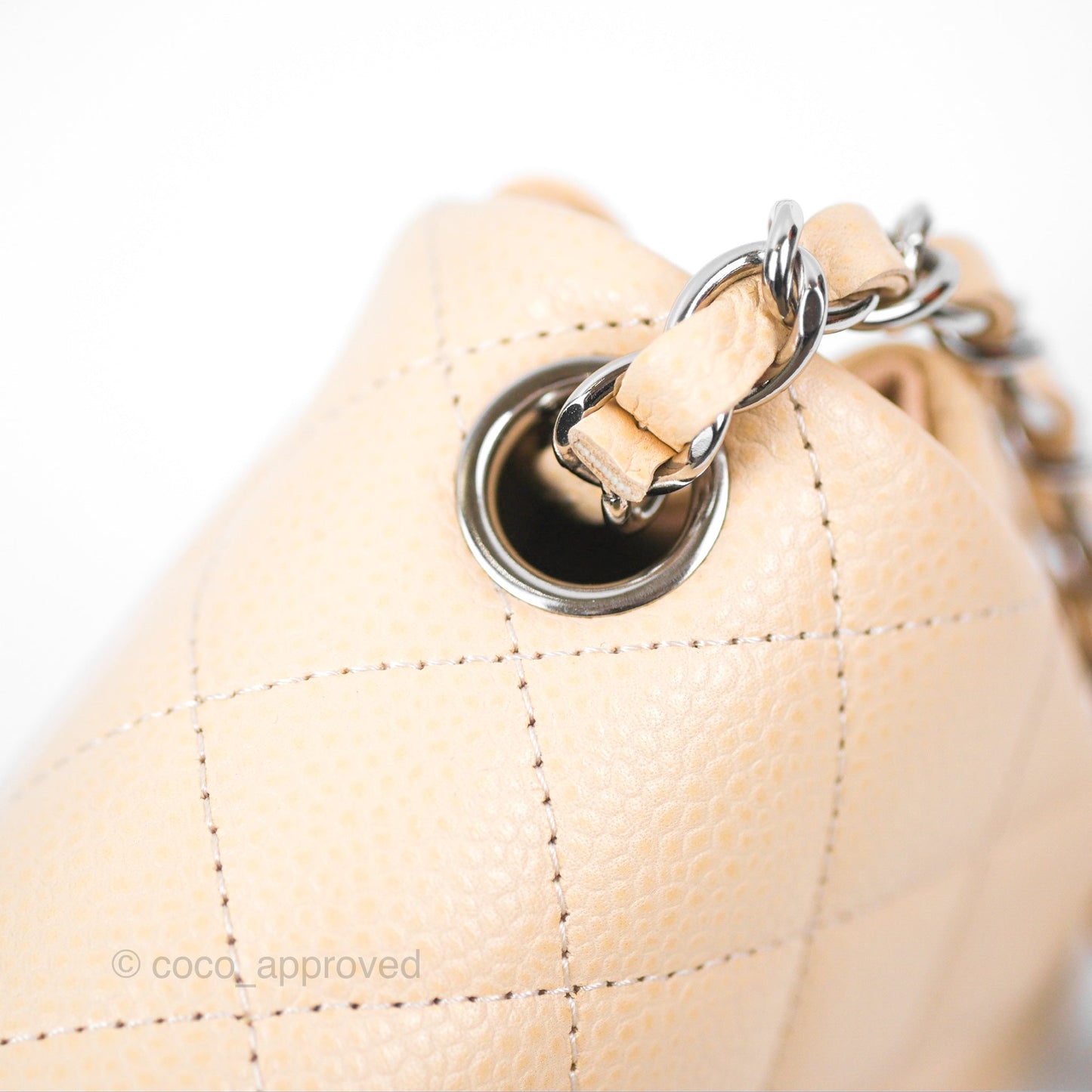 Chanel Quilted Mini Square Flap Light Beige Caviar Silver Hardware