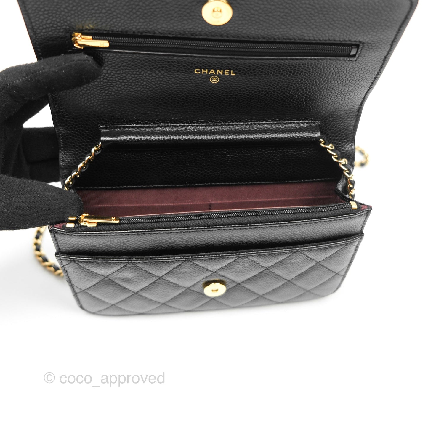 Chanel Quilted Classic Wallet On Chain WOC Black Caviar Gold Hardware