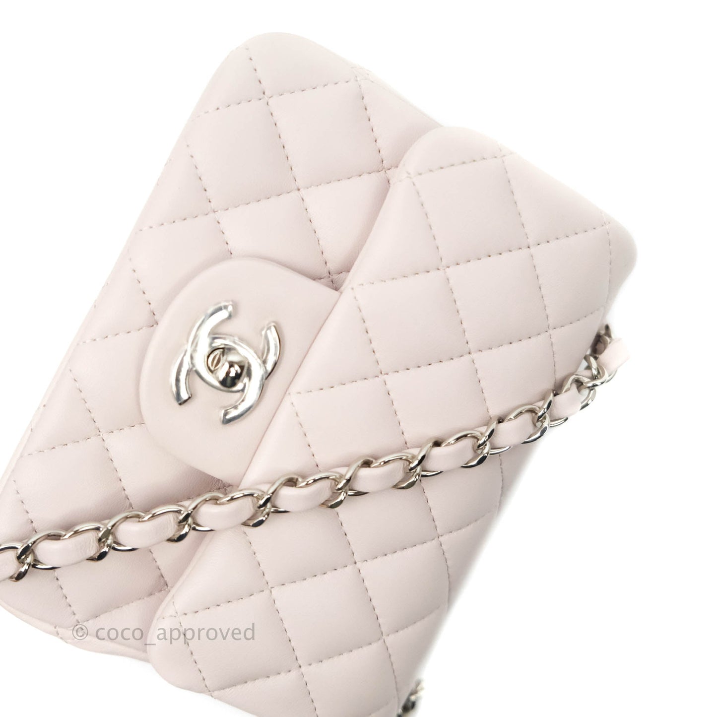 Chanel Quilted Mini Square Light Lilac Pink Lambskin Silver Hardware