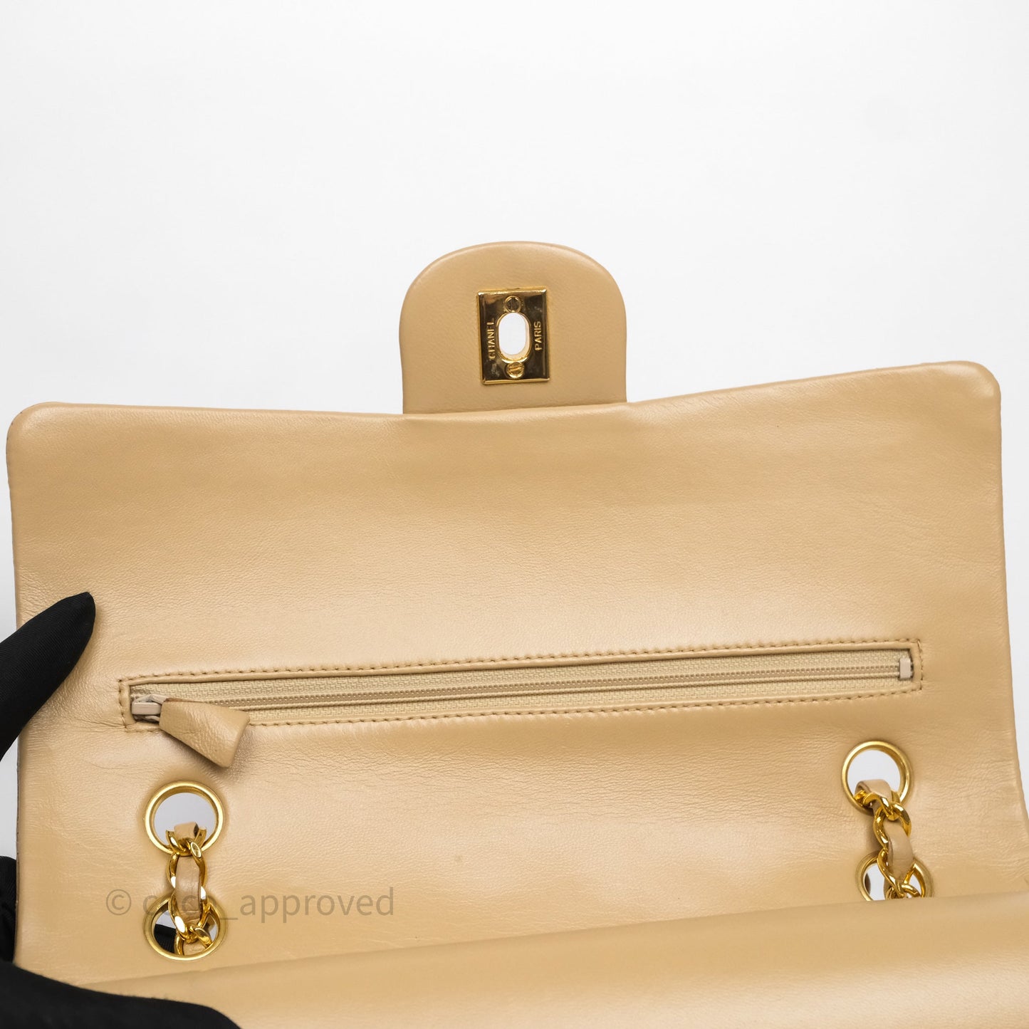 Chanel Vintage Medium Classic Flap Beige Lambskin 24K Gold Hardware