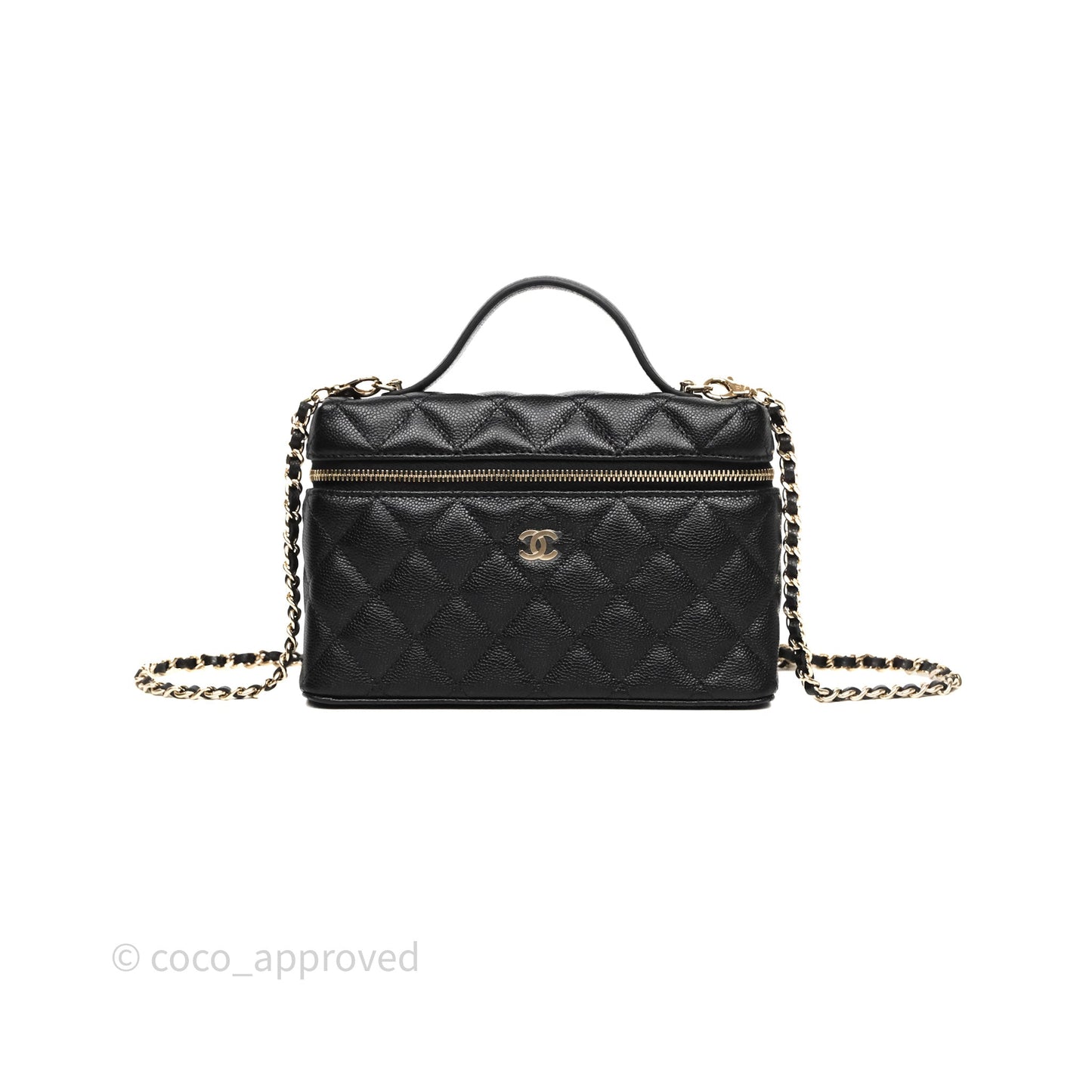 Chanel Top Handle Long Vanity with Chain Black Caviar Gold Hardware