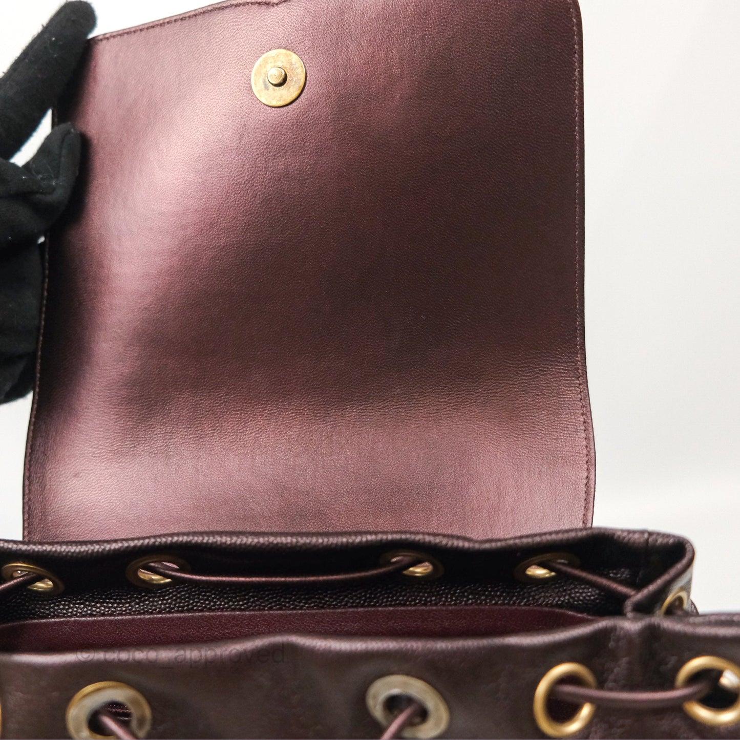 Chanel Quilted Filigree Backpack Iridescent Burgundy Caviar