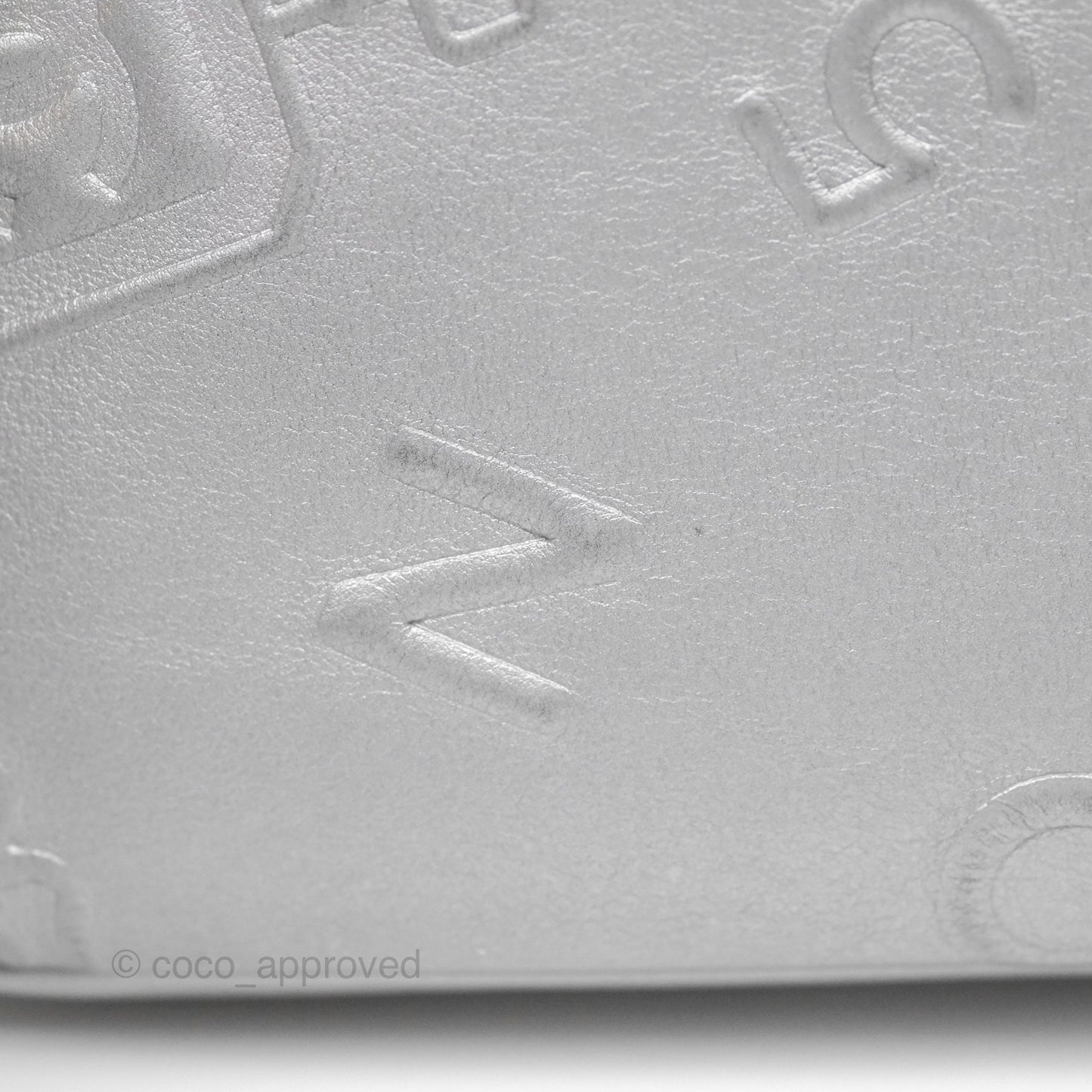 Chanel Medium Single Flap Embossed Metallic Silver Lambskin Ruthenium Hardware