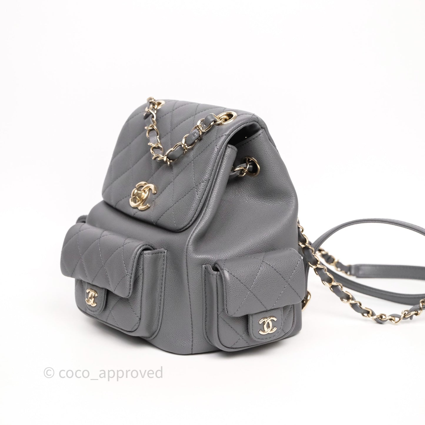 Chanel Small Duma Backpack Dark Grey Caviar Gold Hardware 23K