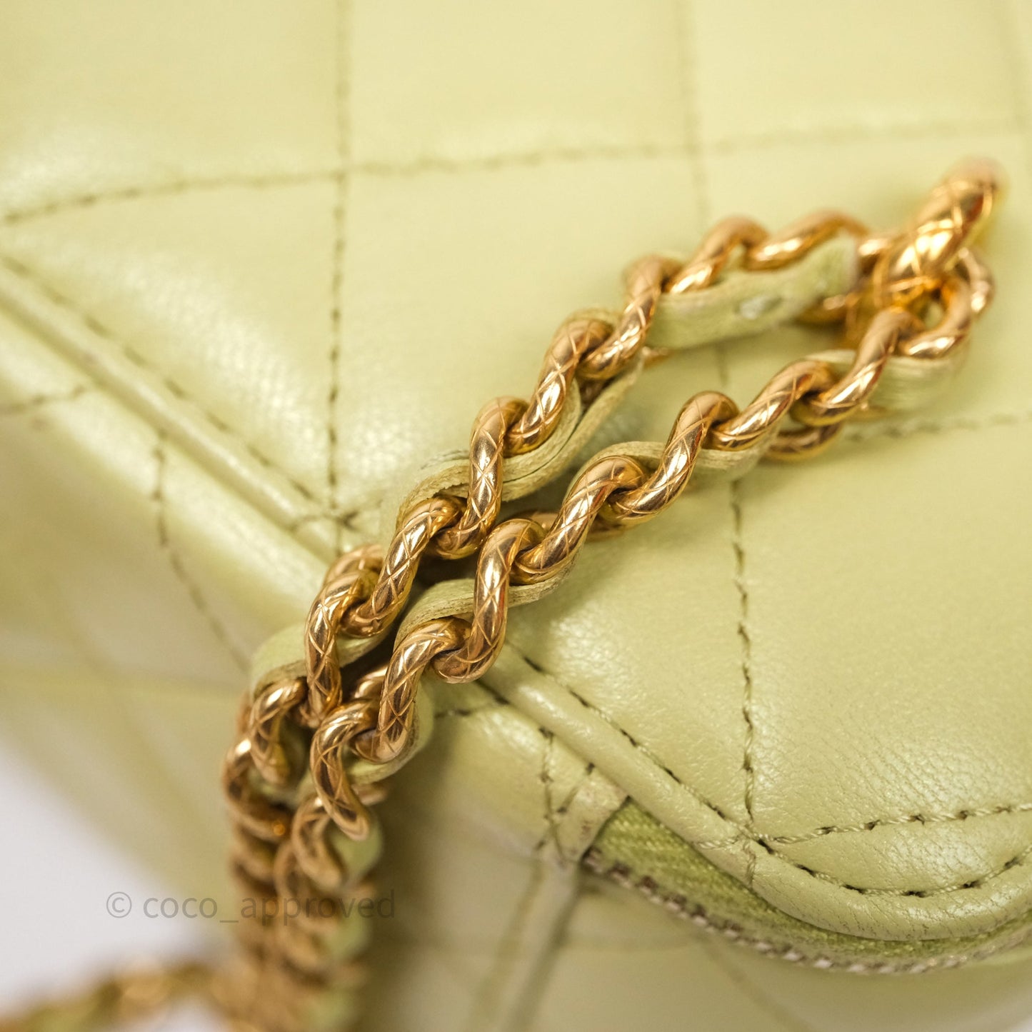 Chanel Quilted Vanity With Chain Lambskin Green Gold Hardware