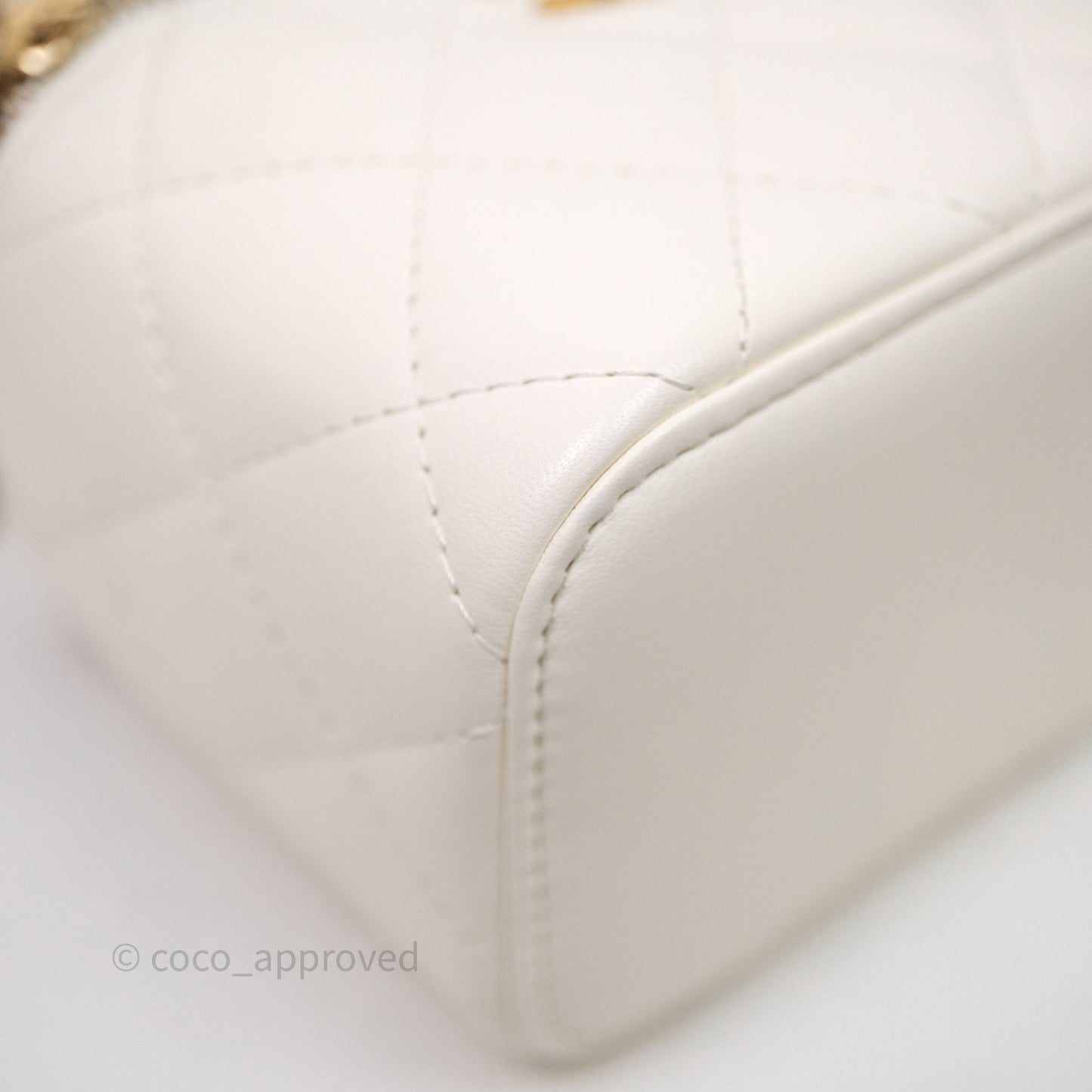 Chanel Quilted Pearl Crush Mini Vanity With Chain Ivory White Lambskin Aged Gold Hardware