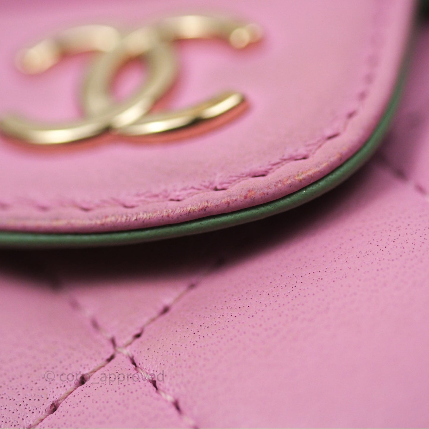 Chanel Mini Handle Clutch With Chain Pink/ Mint Lambskin Gold Hardware 23P