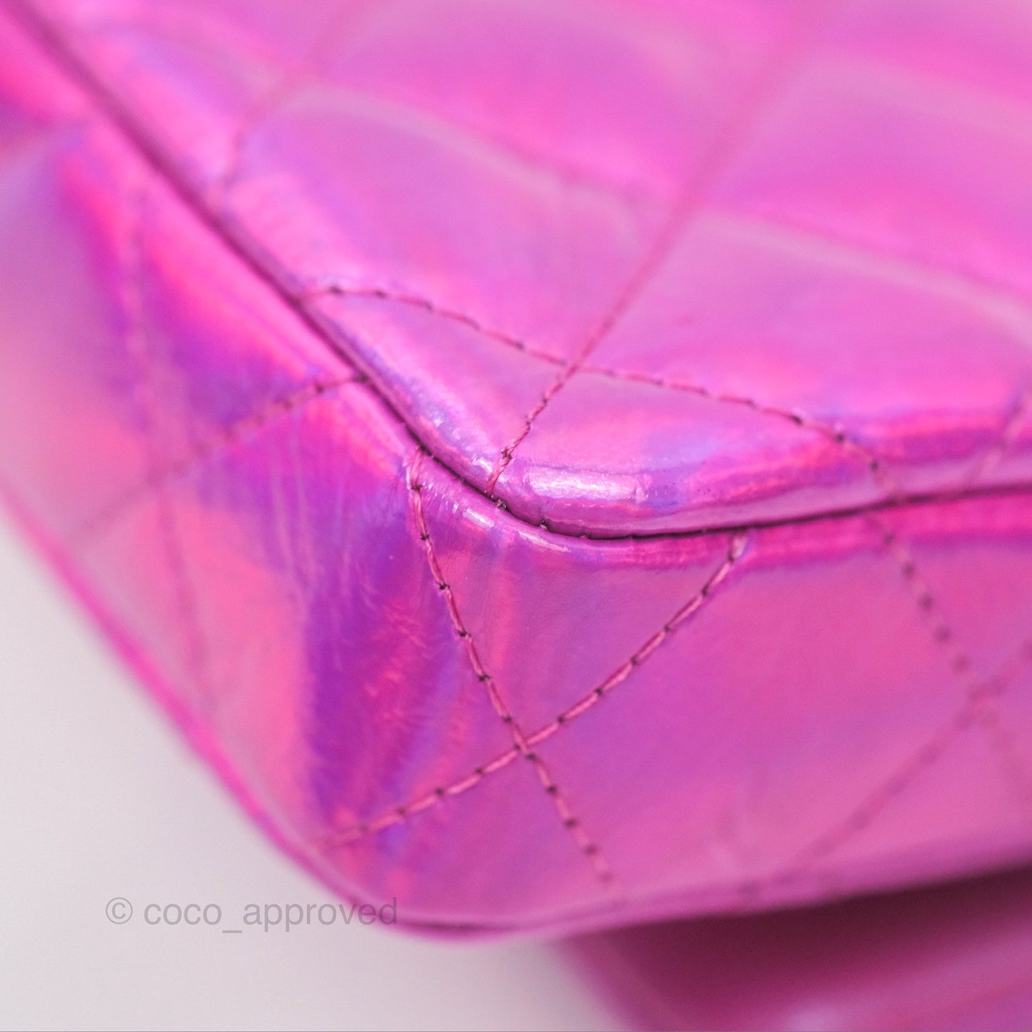 Chanel Card Holder Pouch with Hook Fuchsia Iridescent Mirror Goatskin