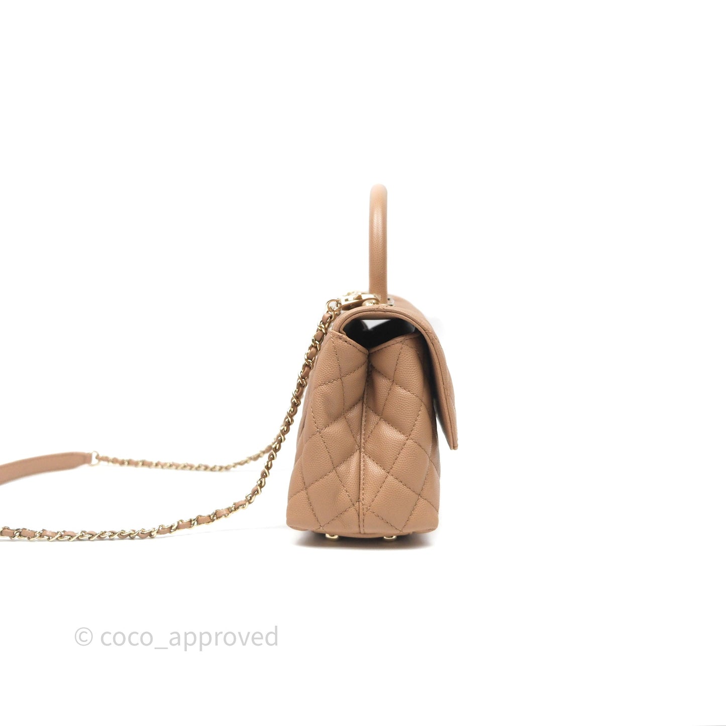 Chanel Small Coco Handle Quilted Dark Beige Caviar Gold Hardware