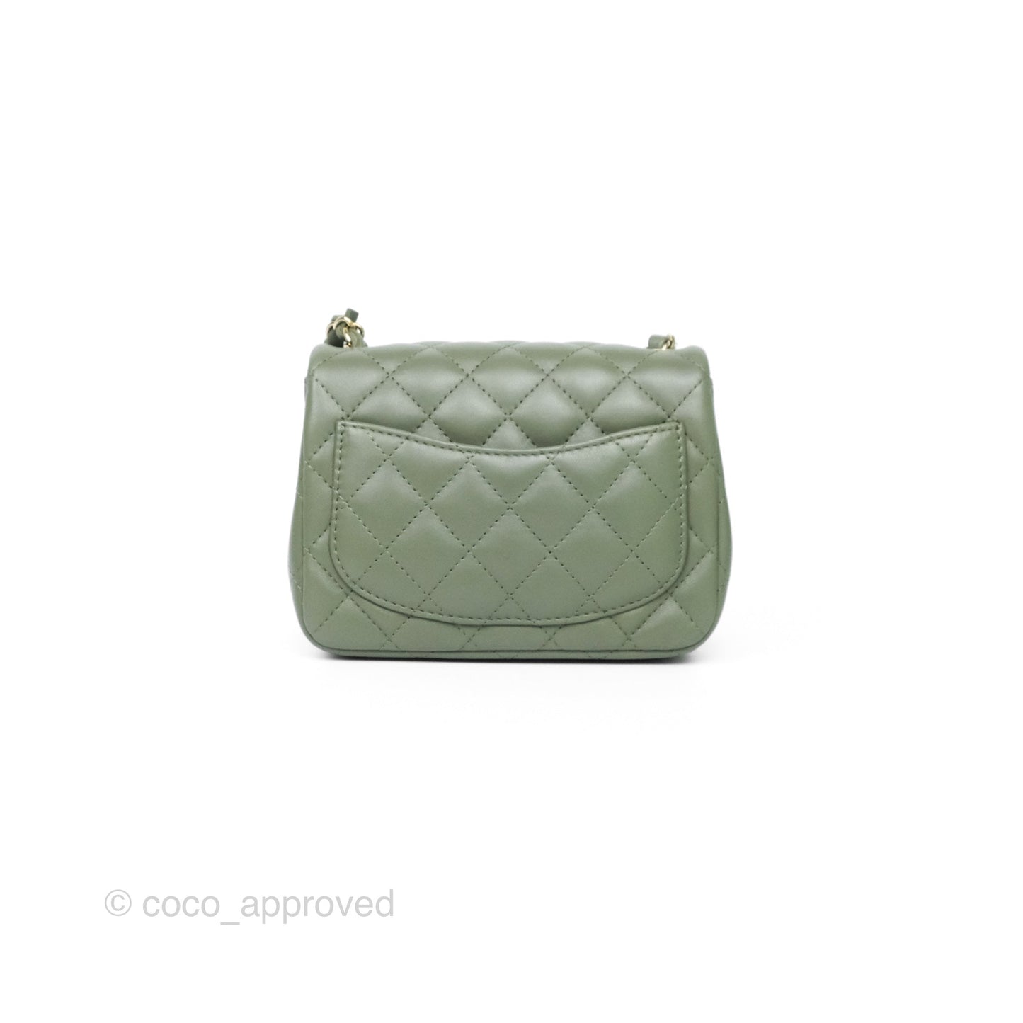 Chanel Mini Square Flap Quilted Olive Green Lambskin Gold Hardware