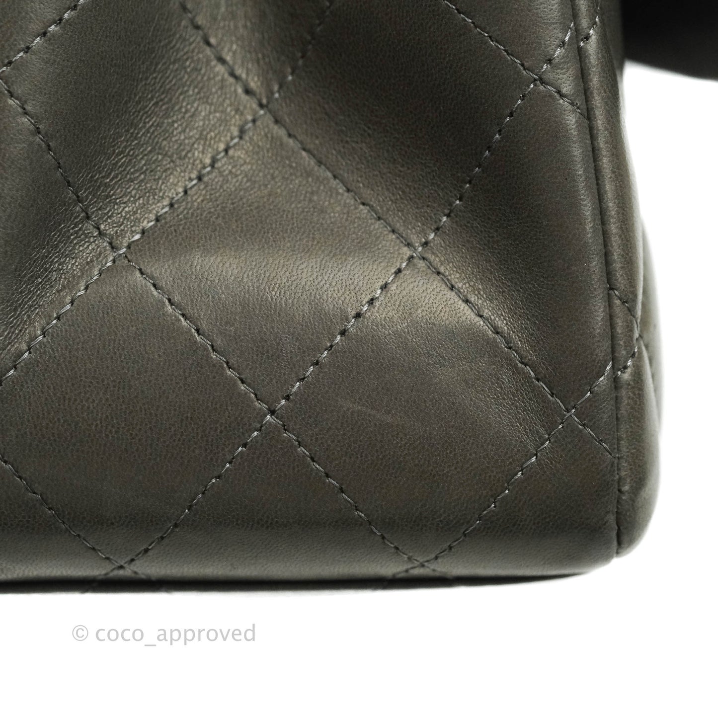 Chanel Classic Single Flap Maxi Grey Lambskin Gun Metal Hardware