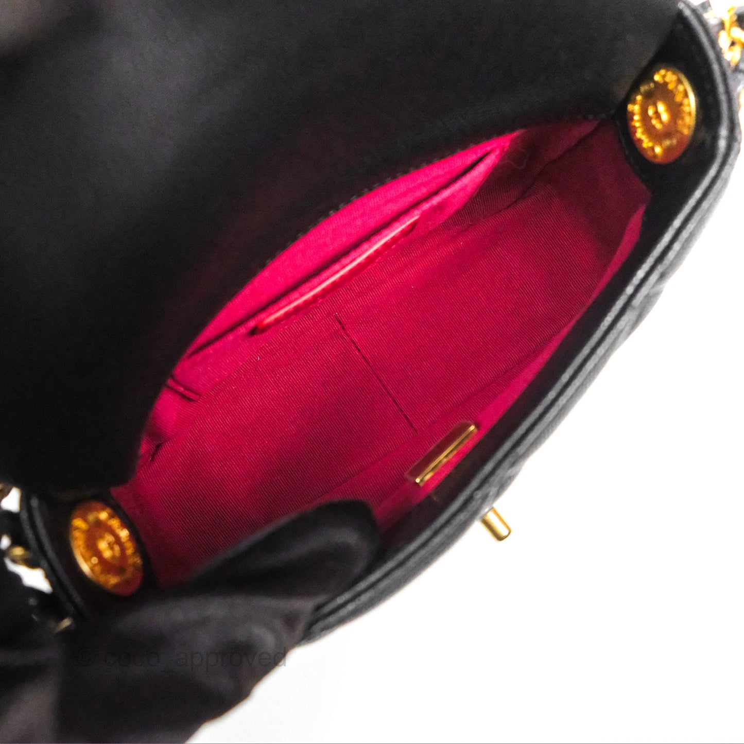 Chanel Mini Flap with Coin Charm Black Caviar Aged Gold Hardware 22A