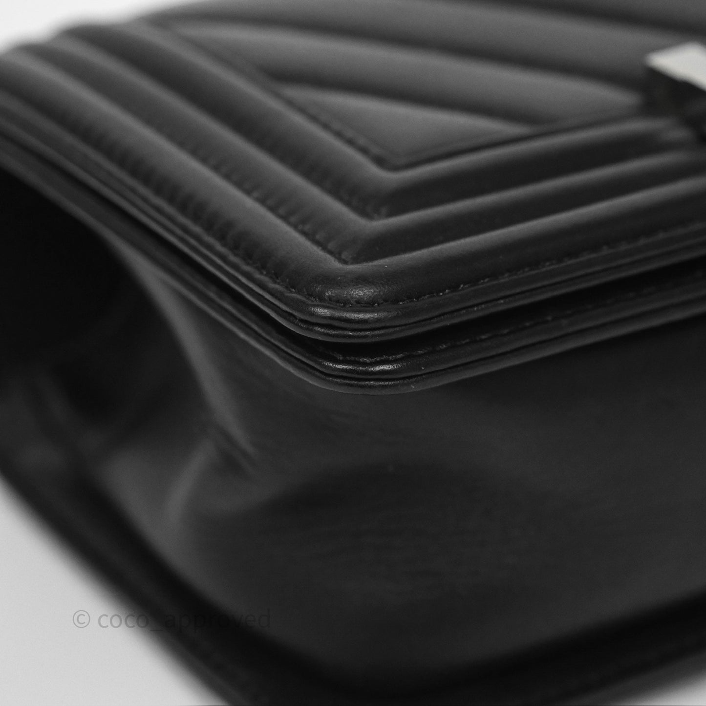 Chanel Small Boy Chevron Black Calfskin Silver Hardware
