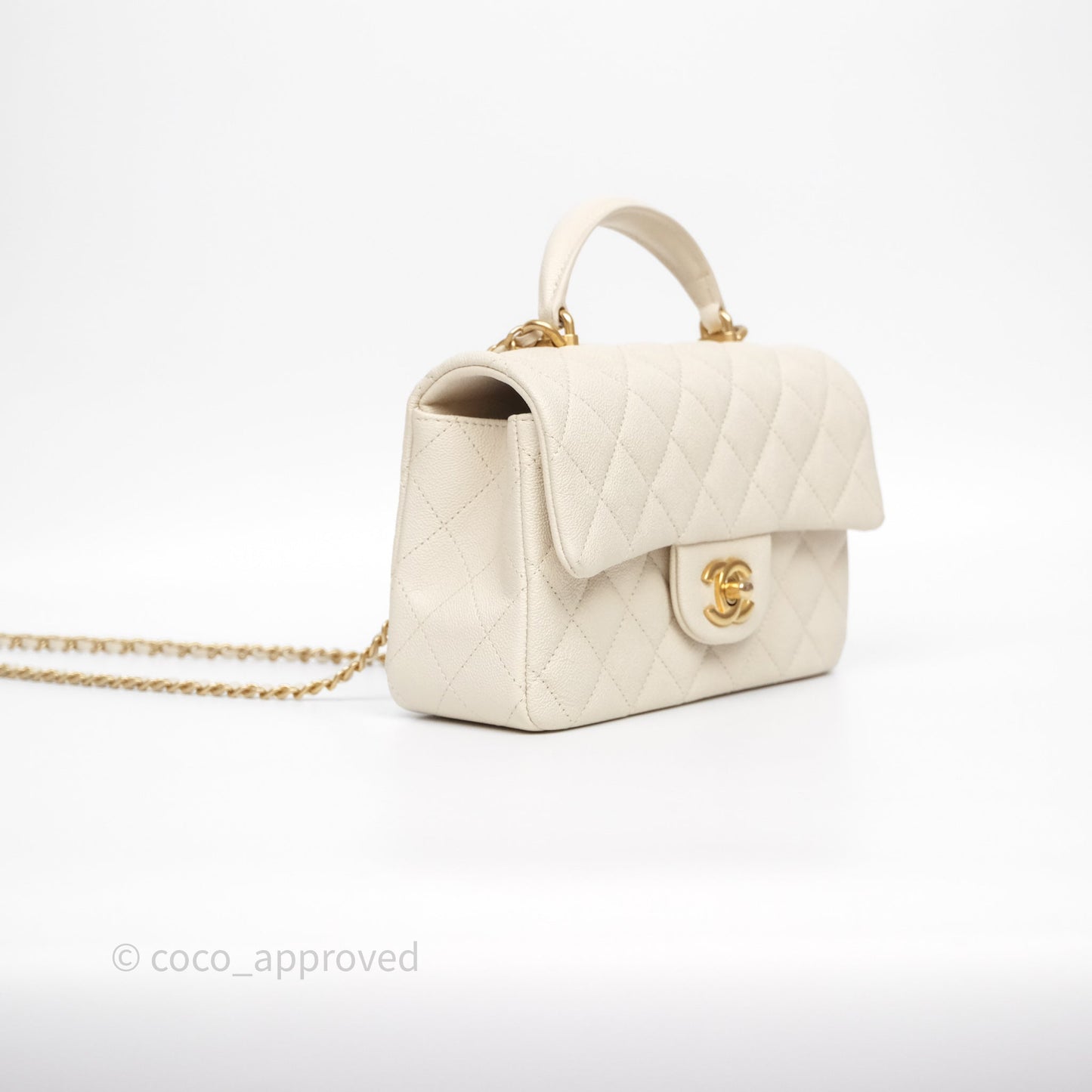 Chanel Top Handle Mini Rectangular Flap Bag Ivory Beige Caviar Gold Hardware