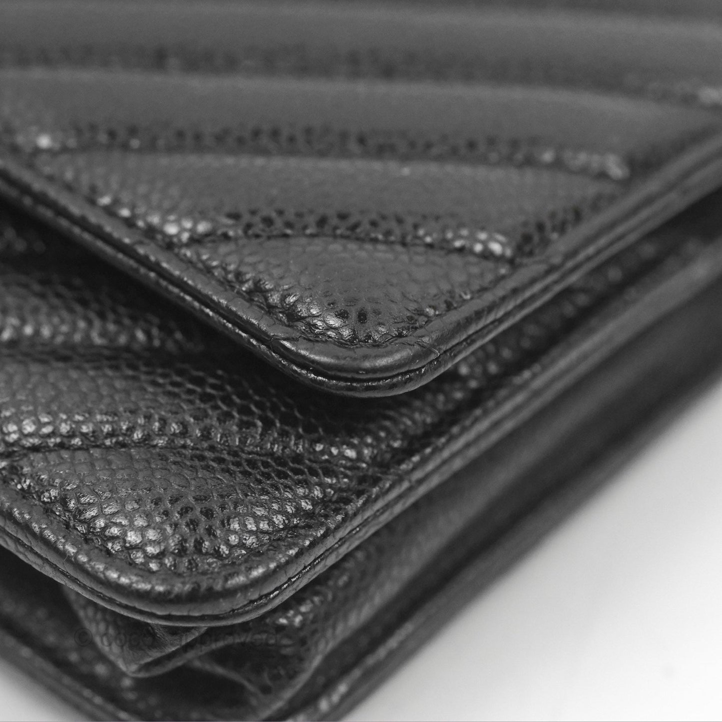 Chanel Classic Chevron Wallet on Chain WOC Black Caviar Silver Hardware