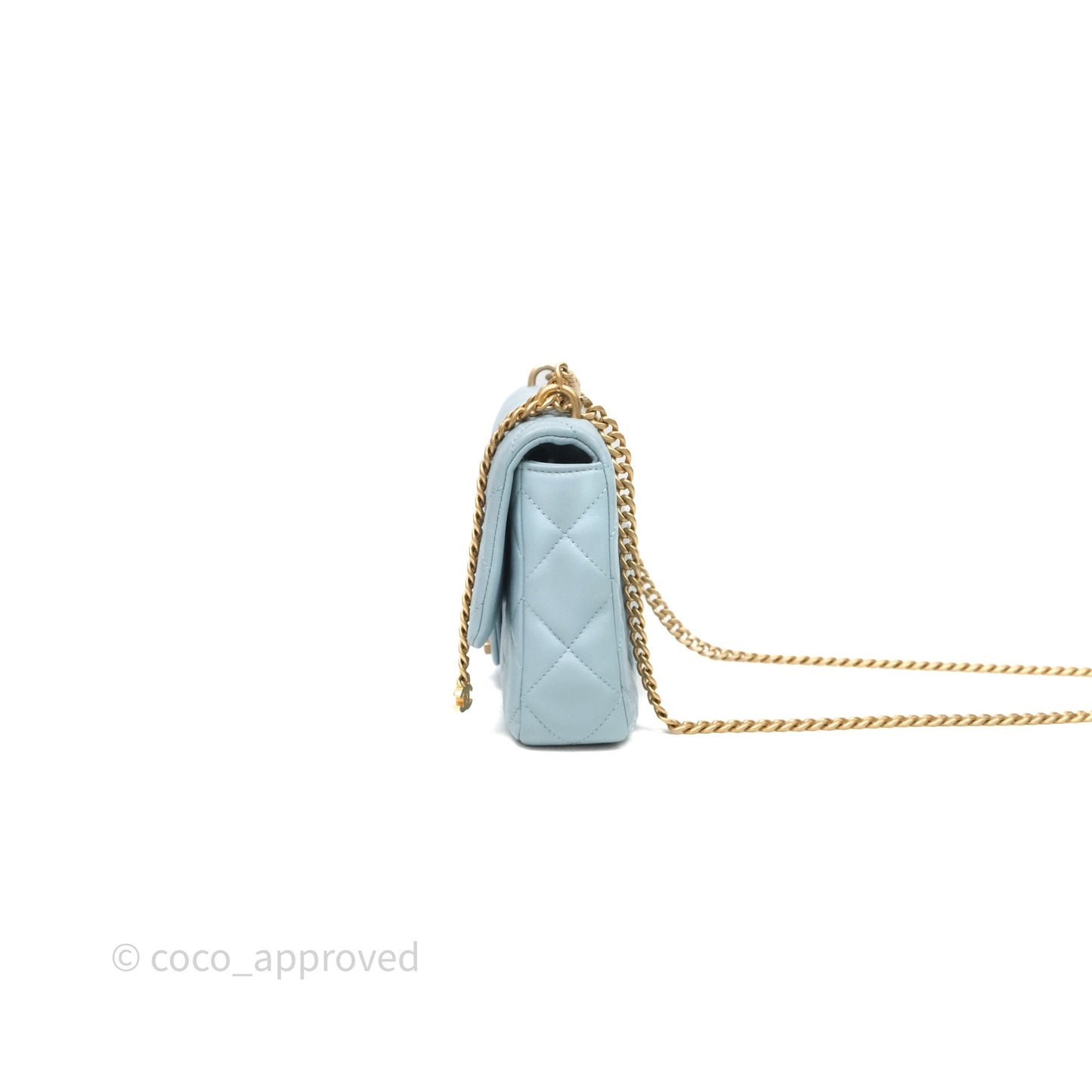 Chanel Quilted Enamel Pending CC Small Square Flap Baby Blue Lambskin