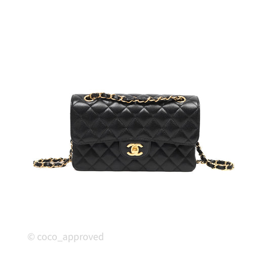 Chanel Small Classic Flap Quilted Black Caviar Gold Hardware