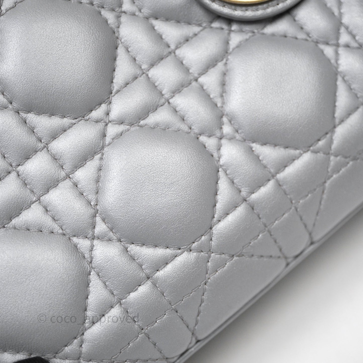 Christian Dior Mini Lady Dior Iridescent Grey Lambskin Cannage Gold Hardware