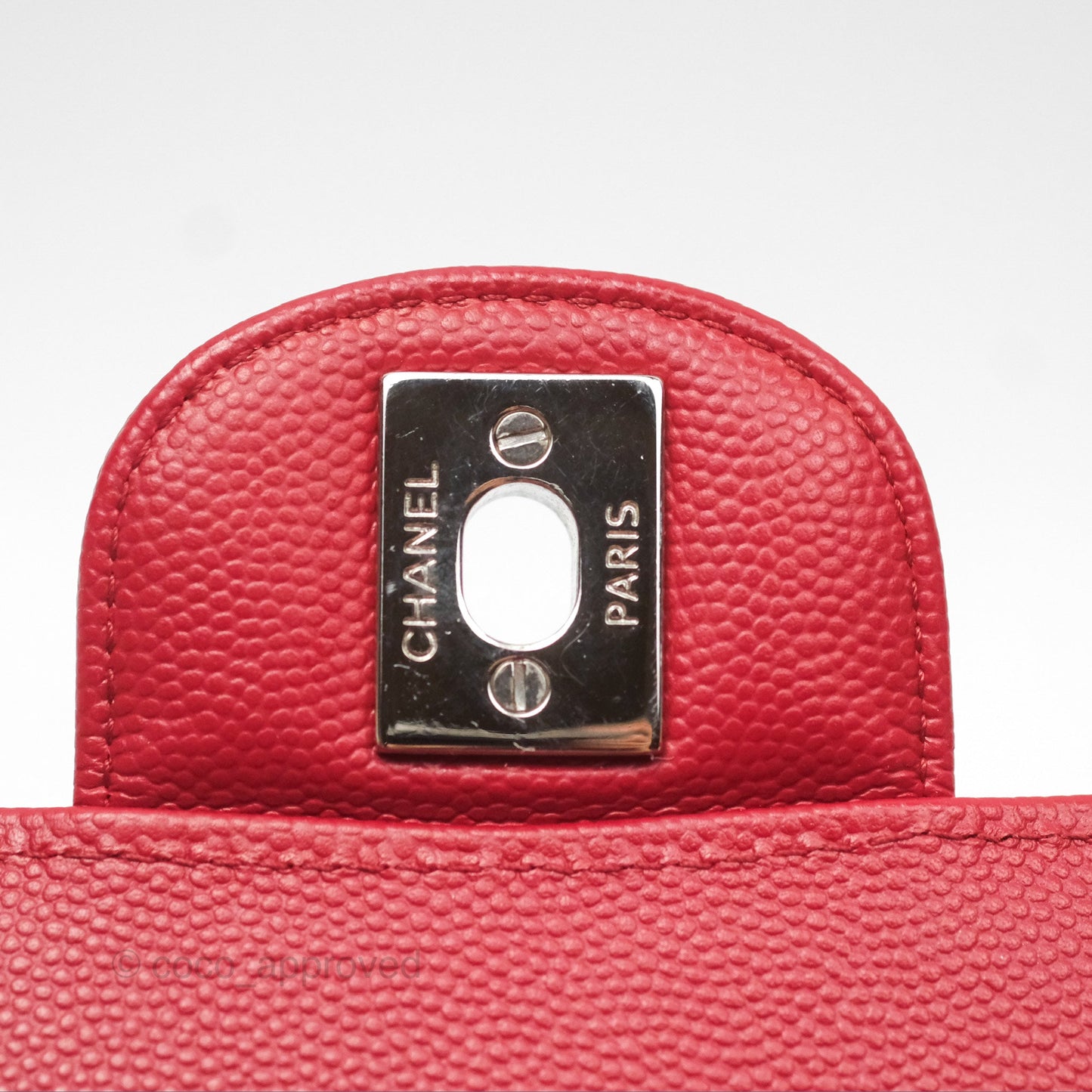 Chanel Medium Classic Flap Chevron Red Caviar Silver Hardware