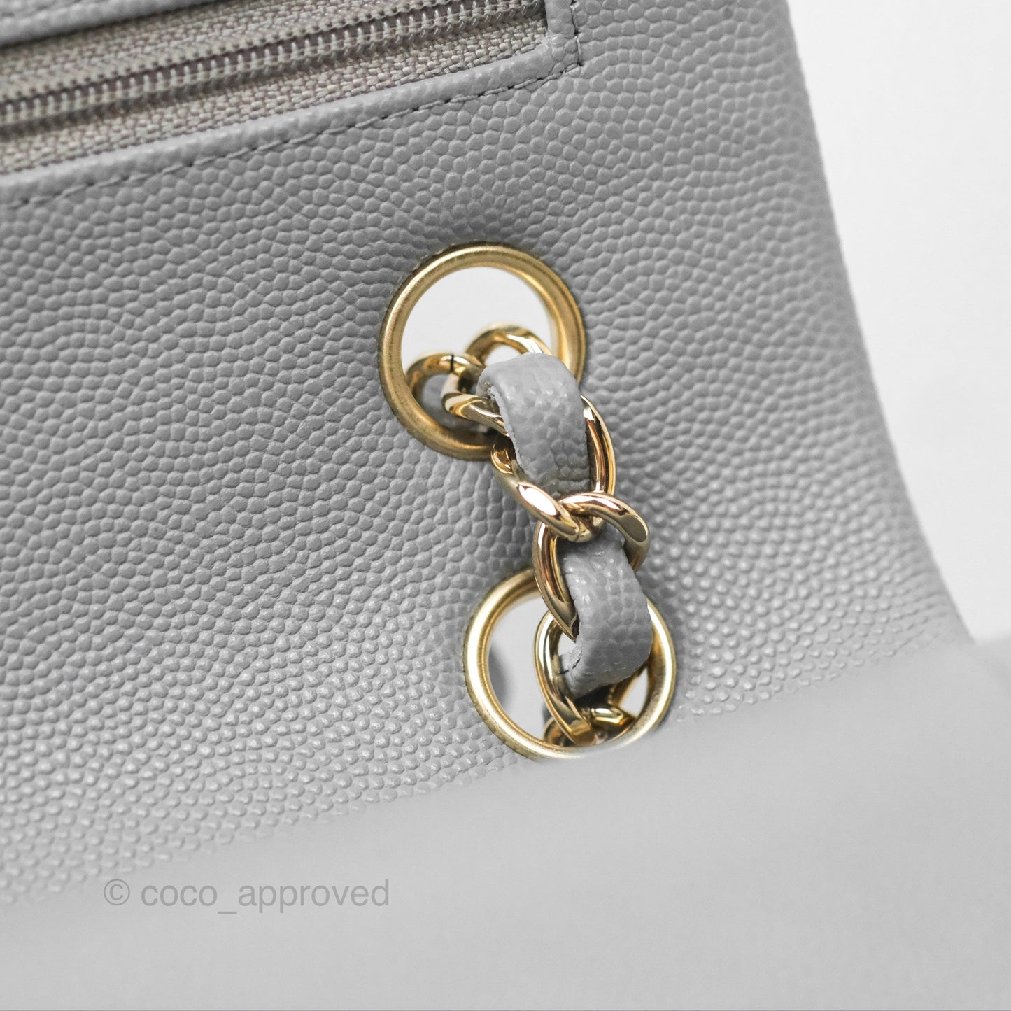 Chanel Small Classic Quilted Flap Grey Caviar Gold Hardware