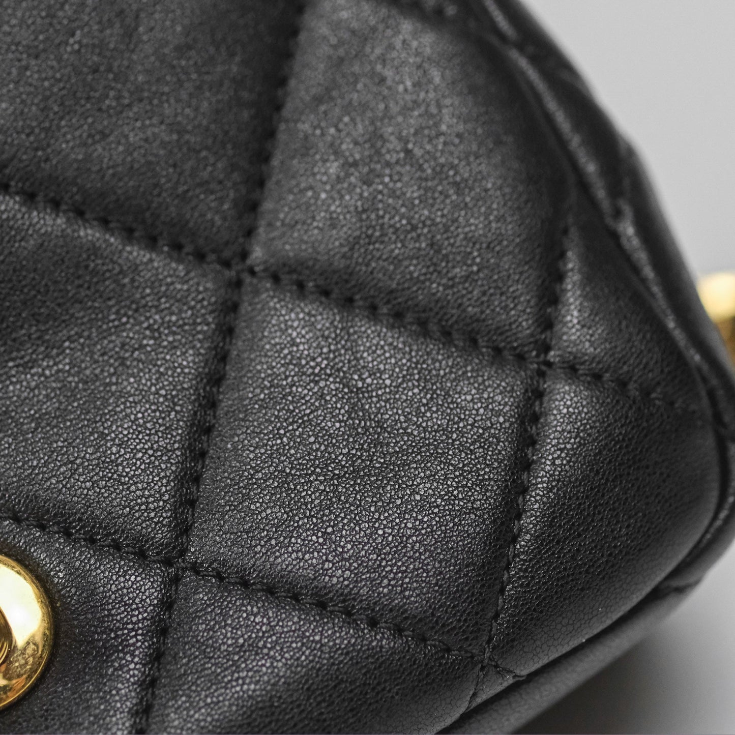 Chanel Mini Top Handle Flap Black Lambskin Aged Gold Hardware 23C