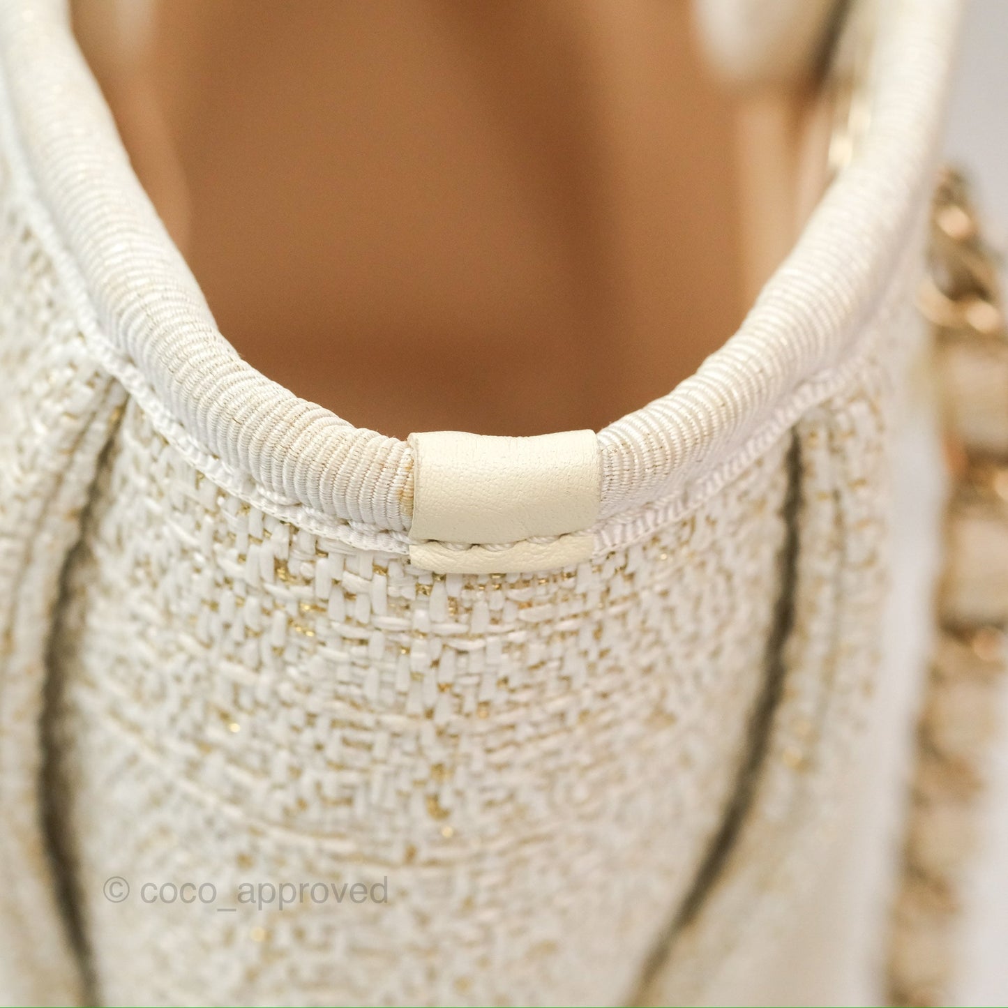 Chanel Mini Deauville Tote Ivory Lurex Boucle Gold Hardware