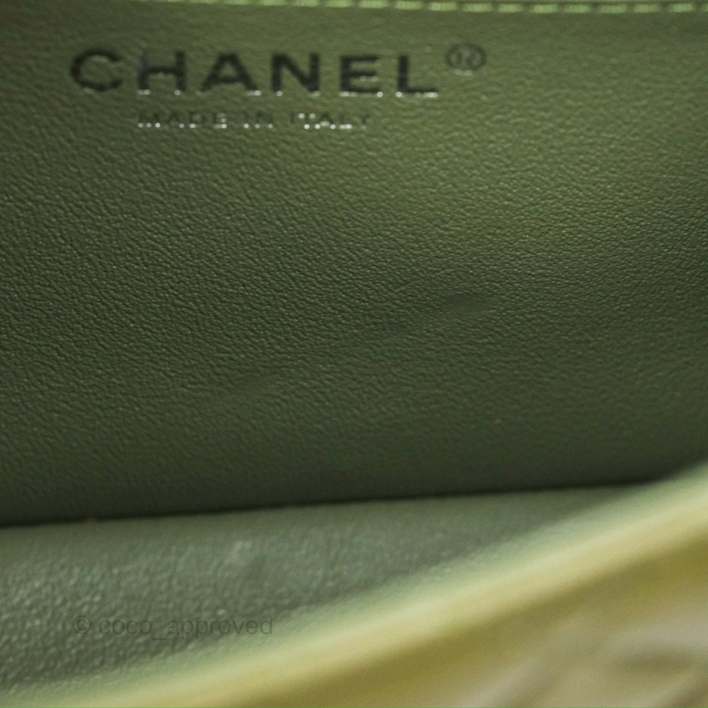 Chanel Mini Square Quilted Olive Green Lambskin Silver Hardware