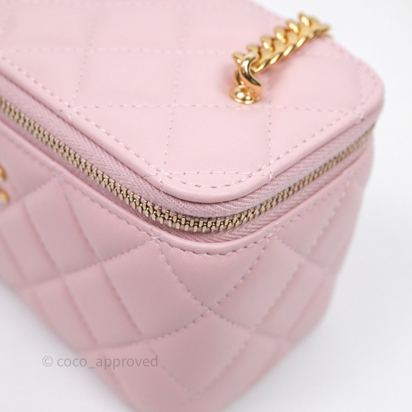 Chanel Vanity with Multicolor Resin Chain Pink Lambskin Aged Gold Hardware