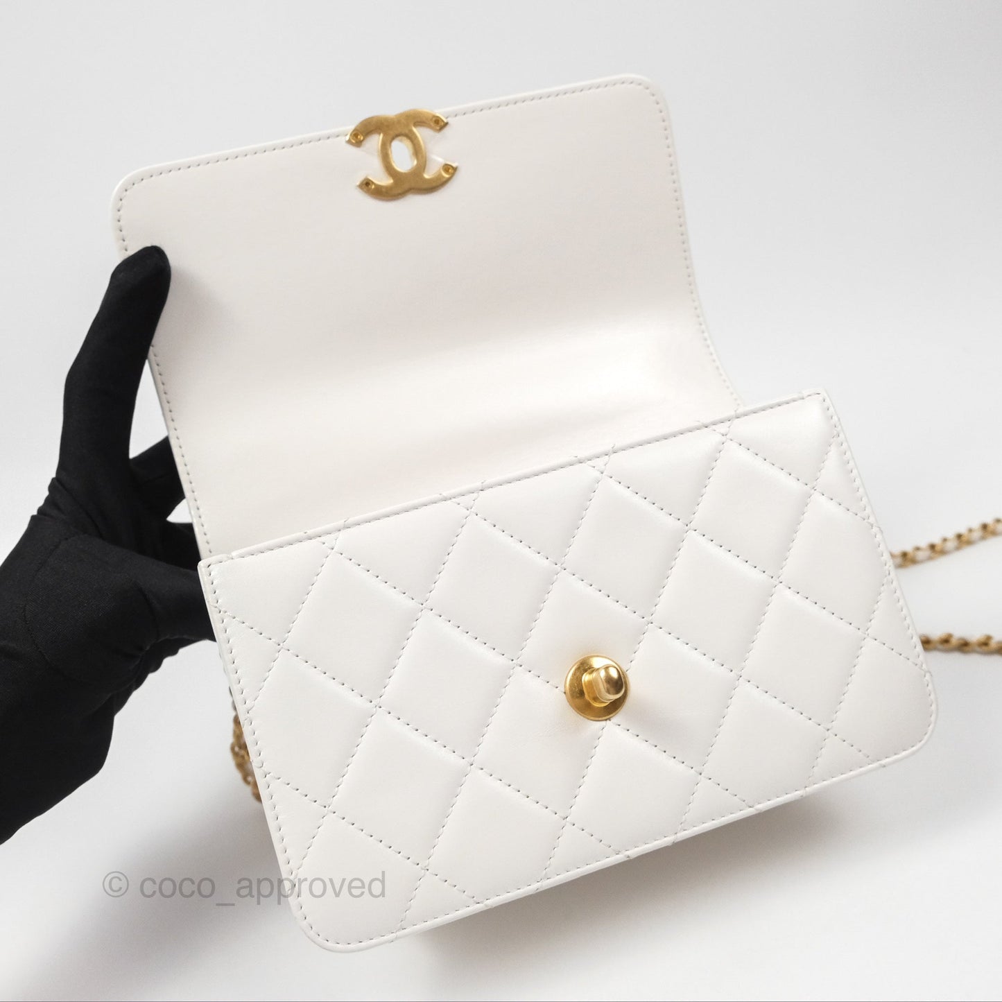 Chanel Quilted Mini Perfect Fit Adjustable White Calfskin Gold Hardware 24C