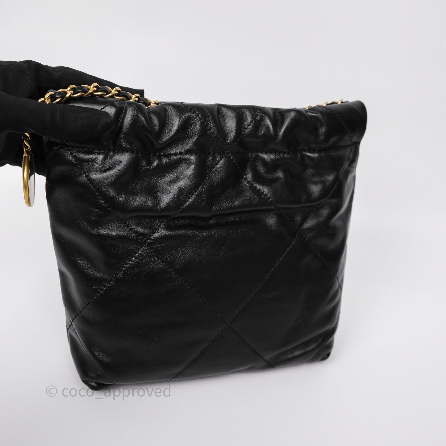 Chanel 22 Mini Bag Black Crumpled Calfskin Aged Gold Hardware