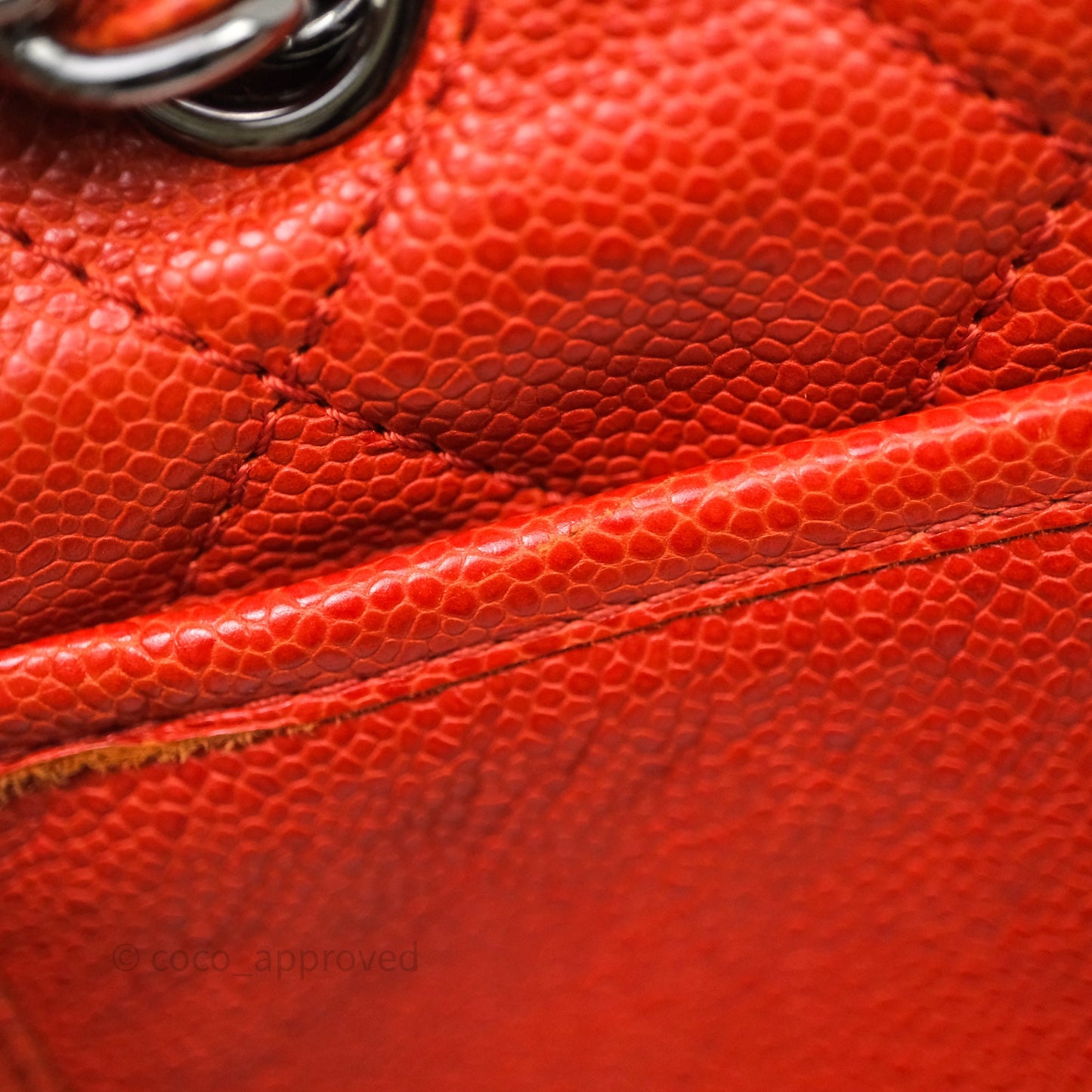 Chanel Flap Bag Caviar Orange Silver Hardware