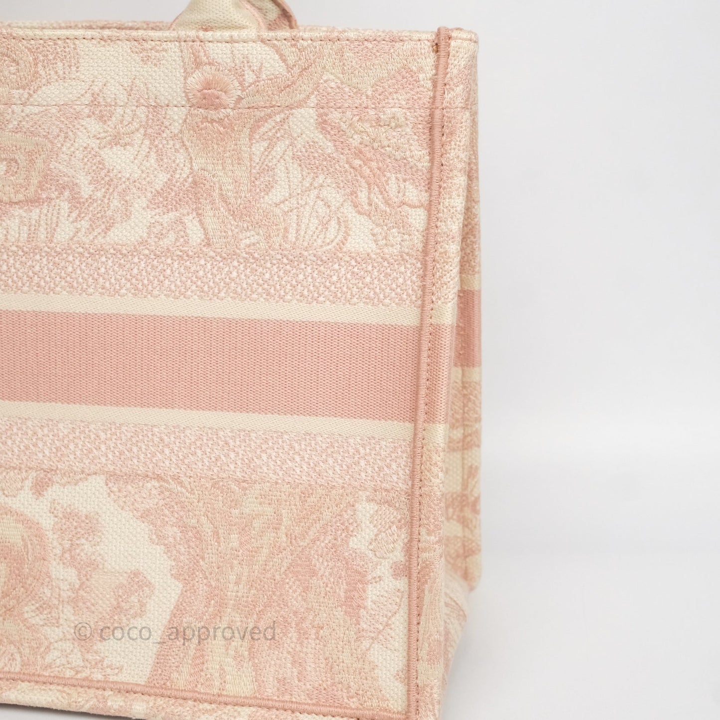 Christian Dior Medium Book Tote Ecru and Pink Toile de Jouy Embroidery