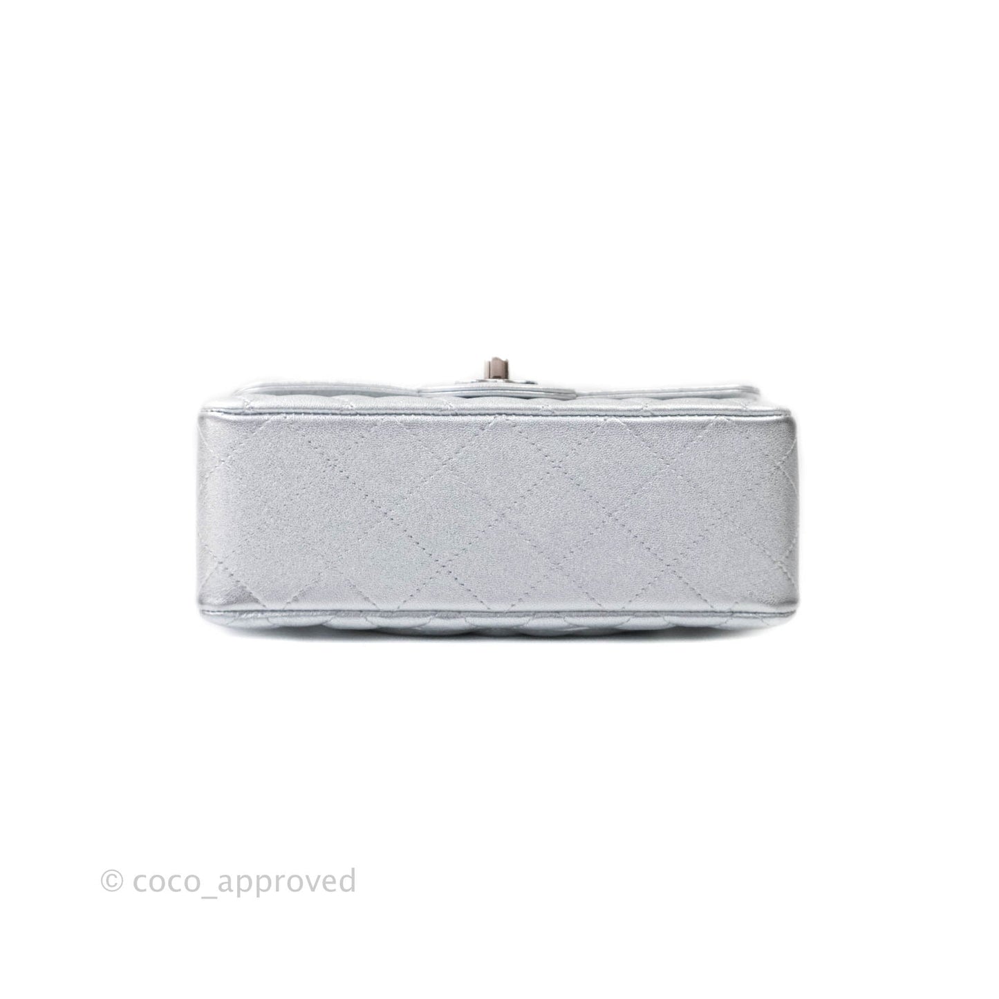 Chanel Quilted Mini Rectangular Flap Metallic Silver Lambskin Silver Hardware