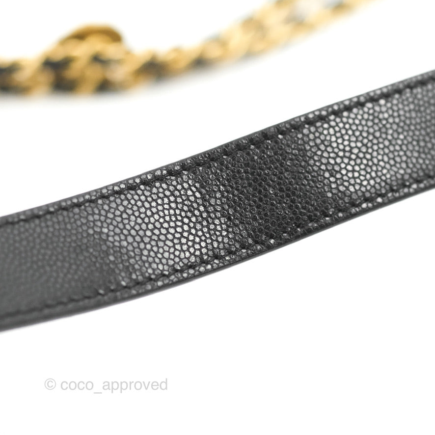 Chanel Small Flap with Coin Charm Black Caviar Aged Gold Hardware 22A