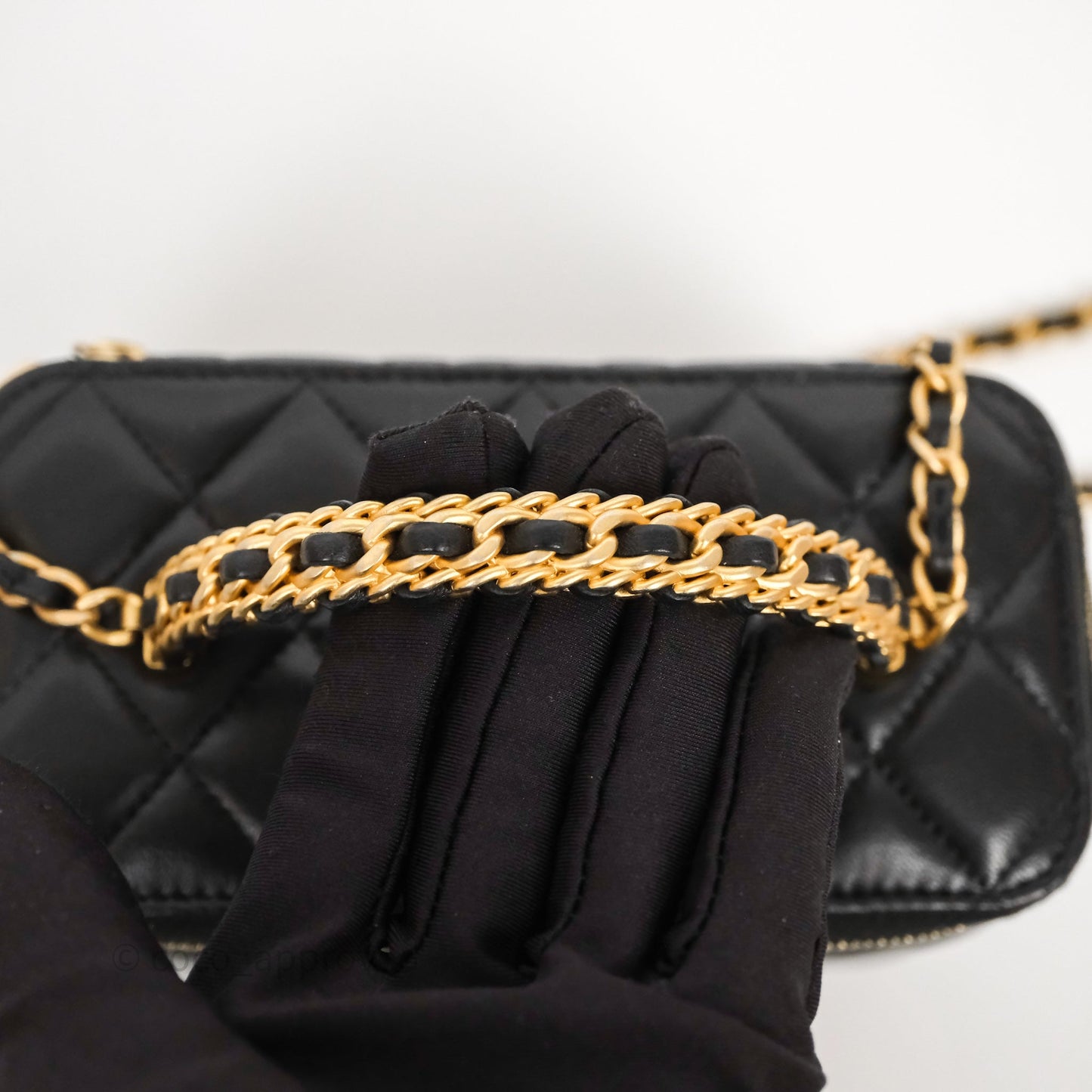 Chanel Top Handle Vanity Rectangular Black Lambskin Aged Gold Hardware