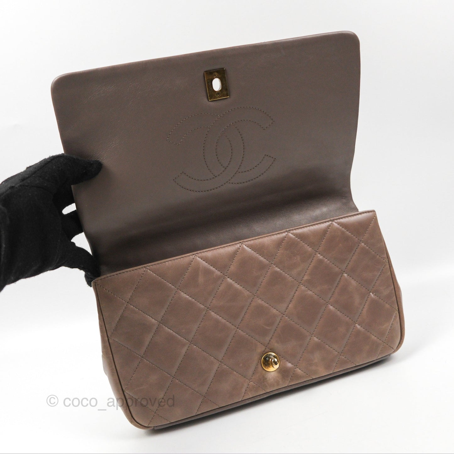 Chanel Gold Bar Single Flap Dark Grey Glazed Calfskin Gold Hardware