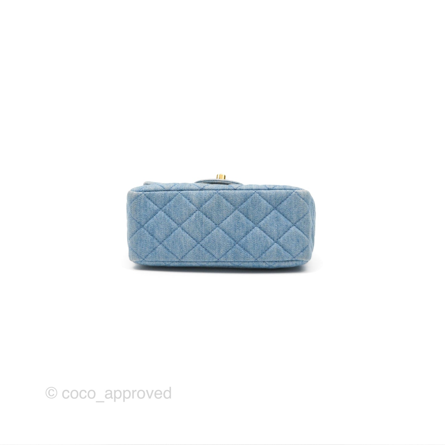Chanel Mini Square Pearl Crush Quilted Denim Aged Gold Hardware