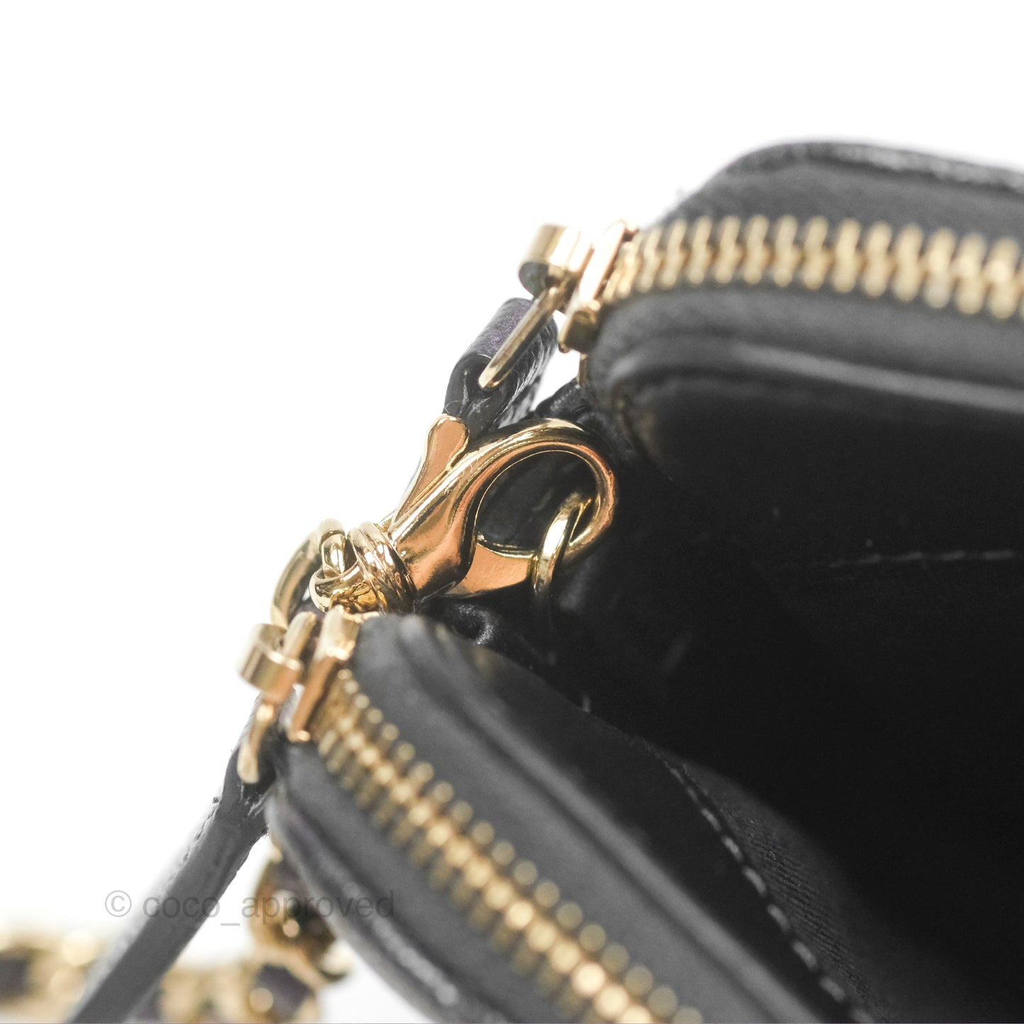 Chanel Quilted Zip Clutch With Chain Iridescent Dark Grey Caviar Gold Hardware