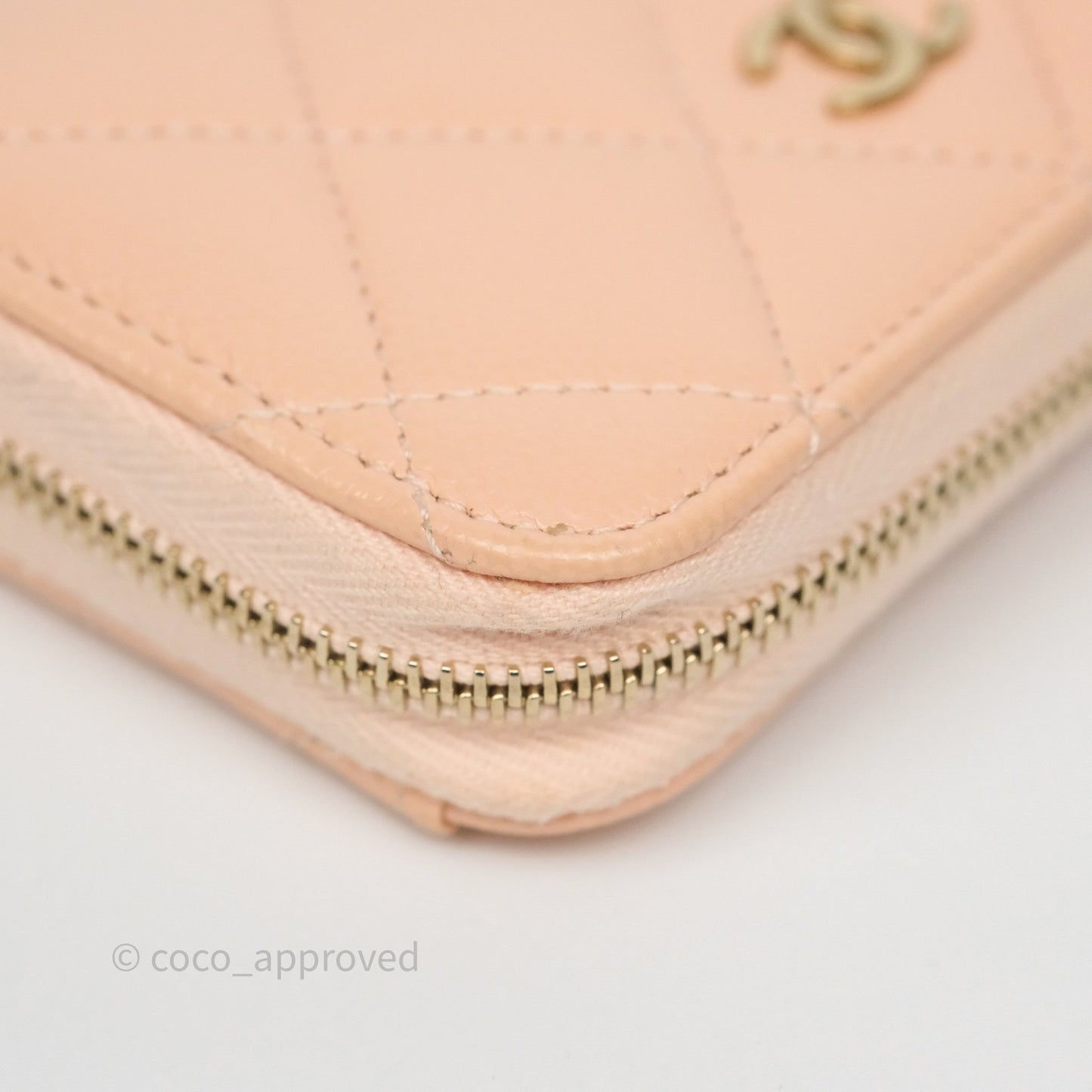Chanel Classic Zipped Coin Purse Salmon Pink Caviar Gold Hardware