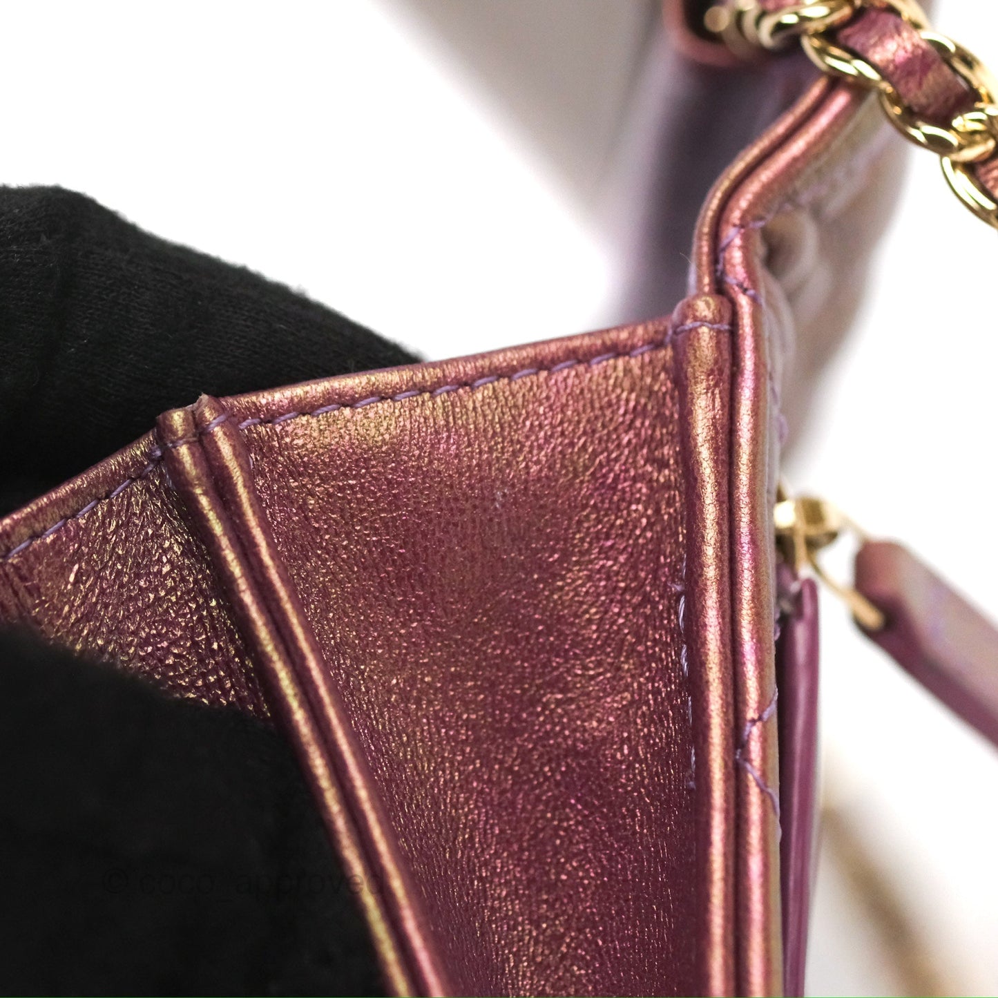 Chanel Quilted Mini Wallet on Chain WOC Iridescent Purple Gold Hardware