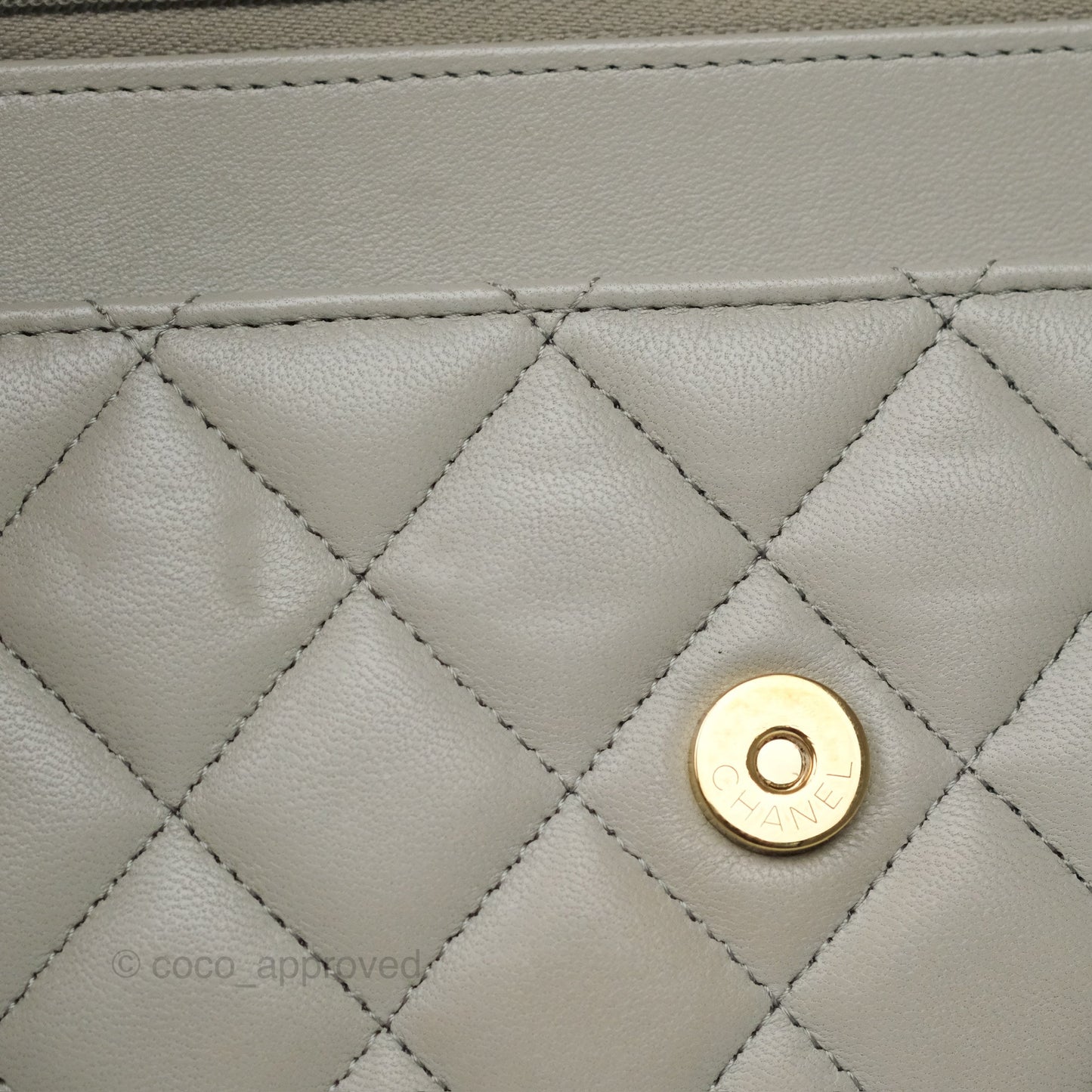 Chanel Classic Quilted Wallet on Chain WOC Light Grey Lambskin Gold Hardware