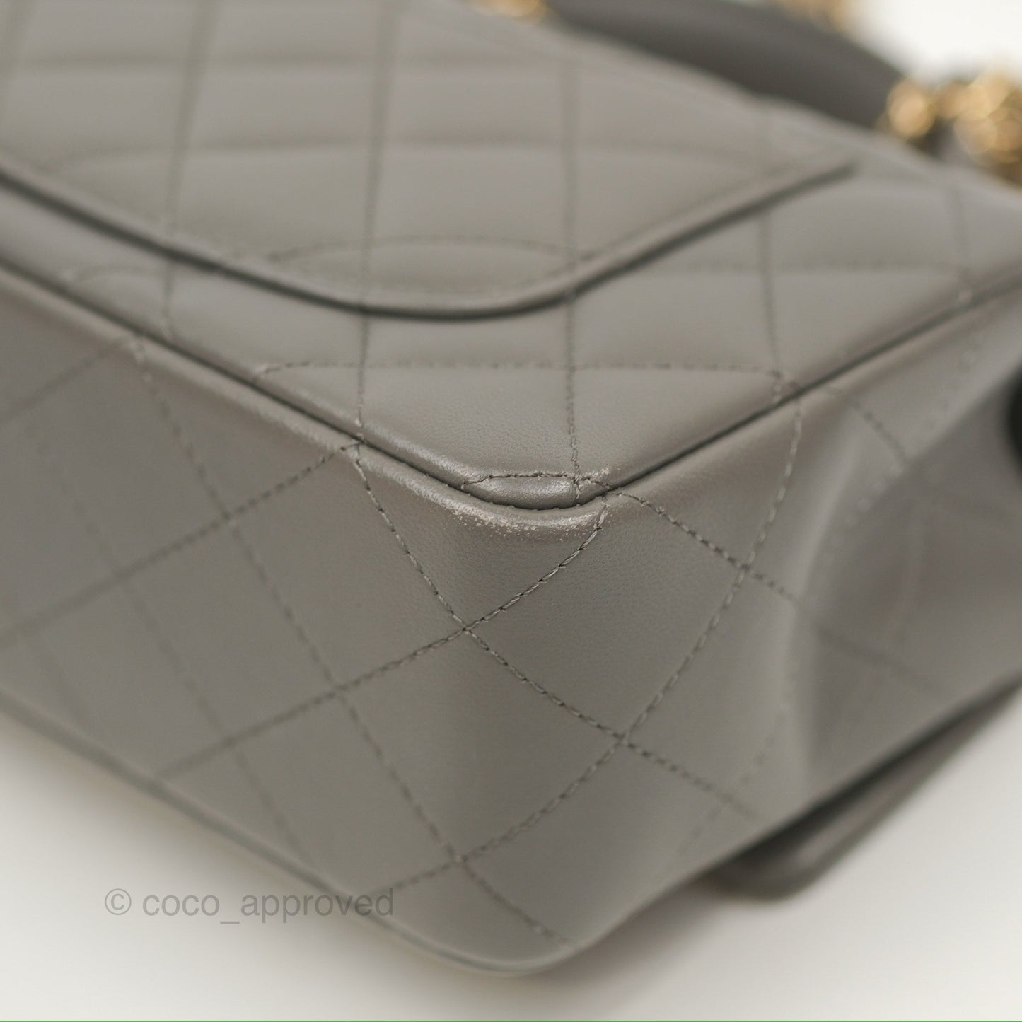 Chanel Top Handle Mini Rectangular Flap Bag Grey Lambskin Gold Hardware