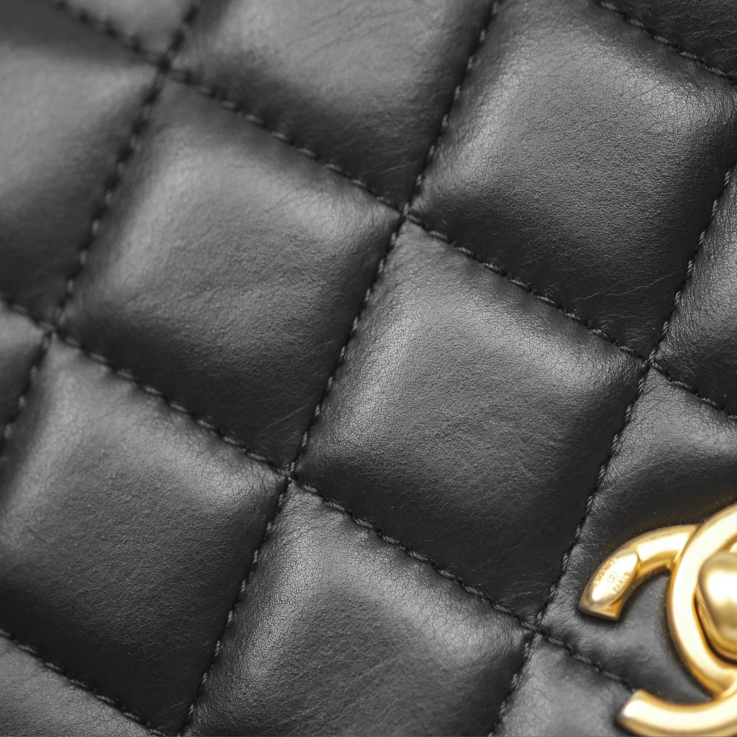 Chanel Quilted Side Chain Flap Bag Black Calfskin Aged Gold Hardware