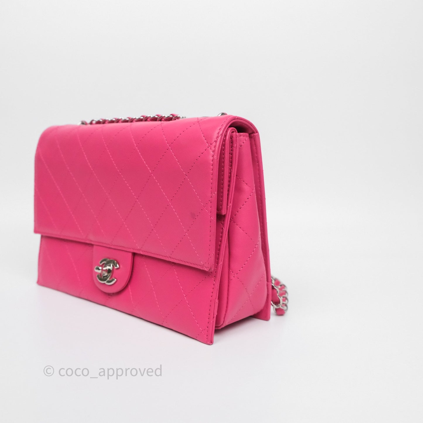 Chanel Stitched Double Flap Bag Pink Calfskin Silver Hardware
