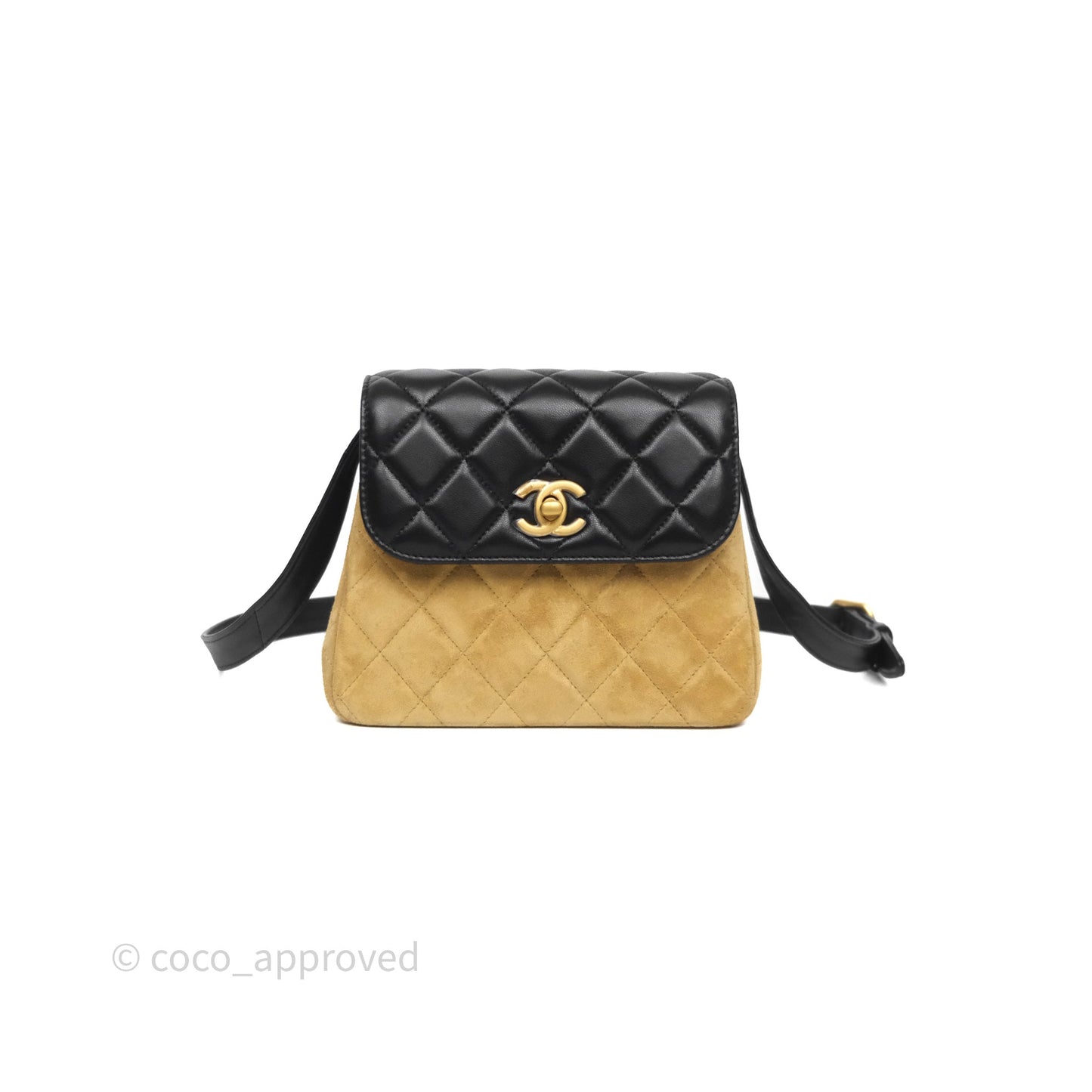 Chanel Mini Flap Bag Camel Suede/ Black Lambskin Gold Hardware