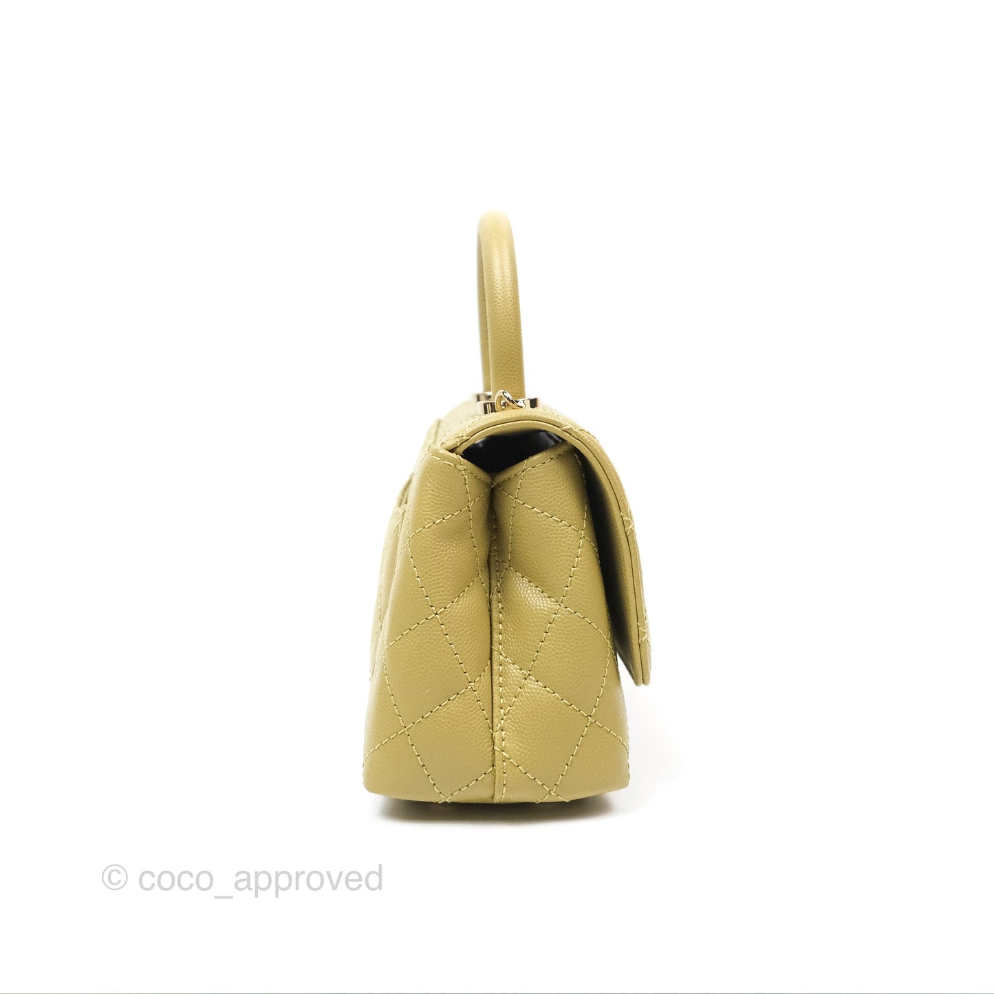 Chanel Quilted Mini Coco Handle Caviar Olive Green Gold Hardware
