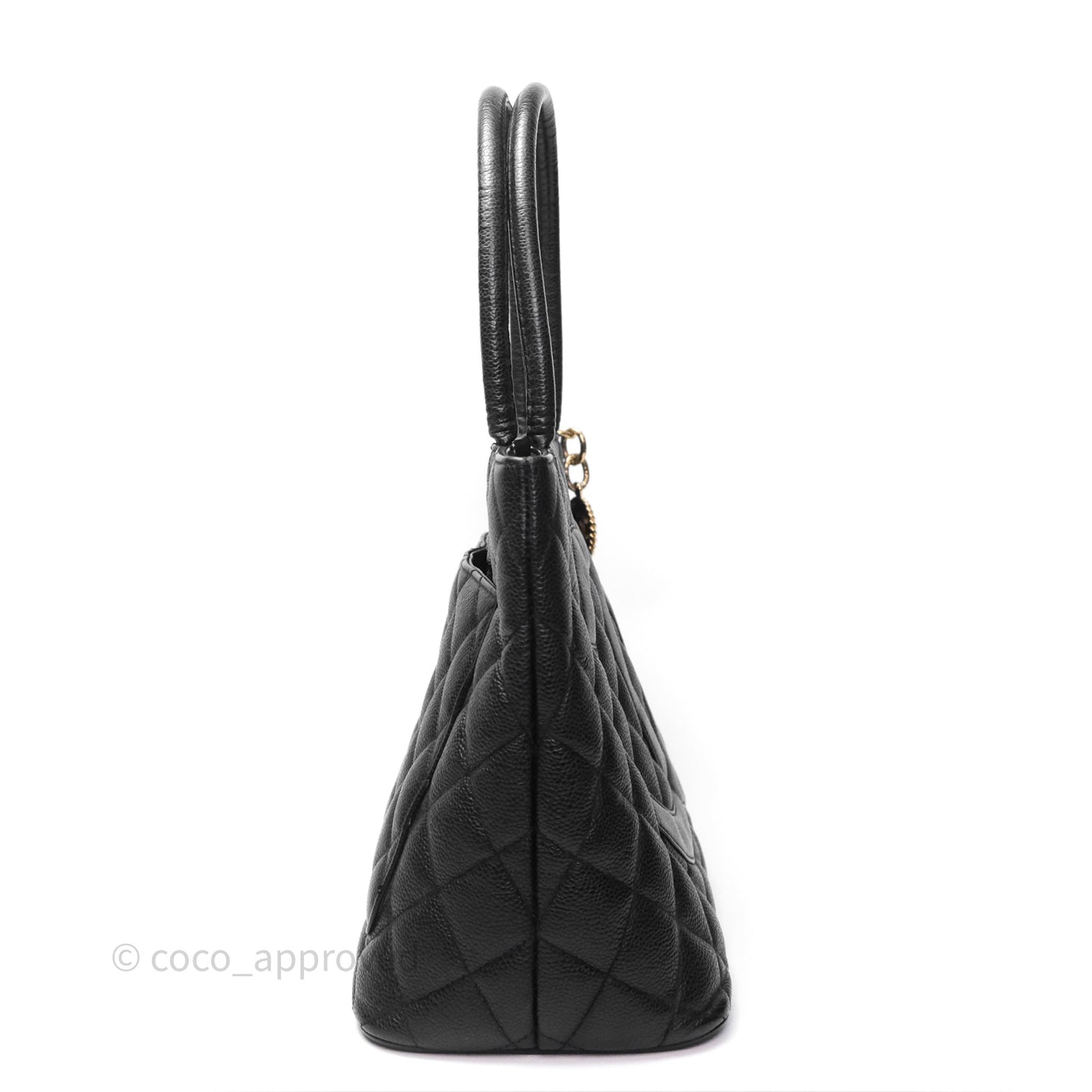 Chanel Vintage Medallion CC Black Caviar Tote Bag Gold Hardware
