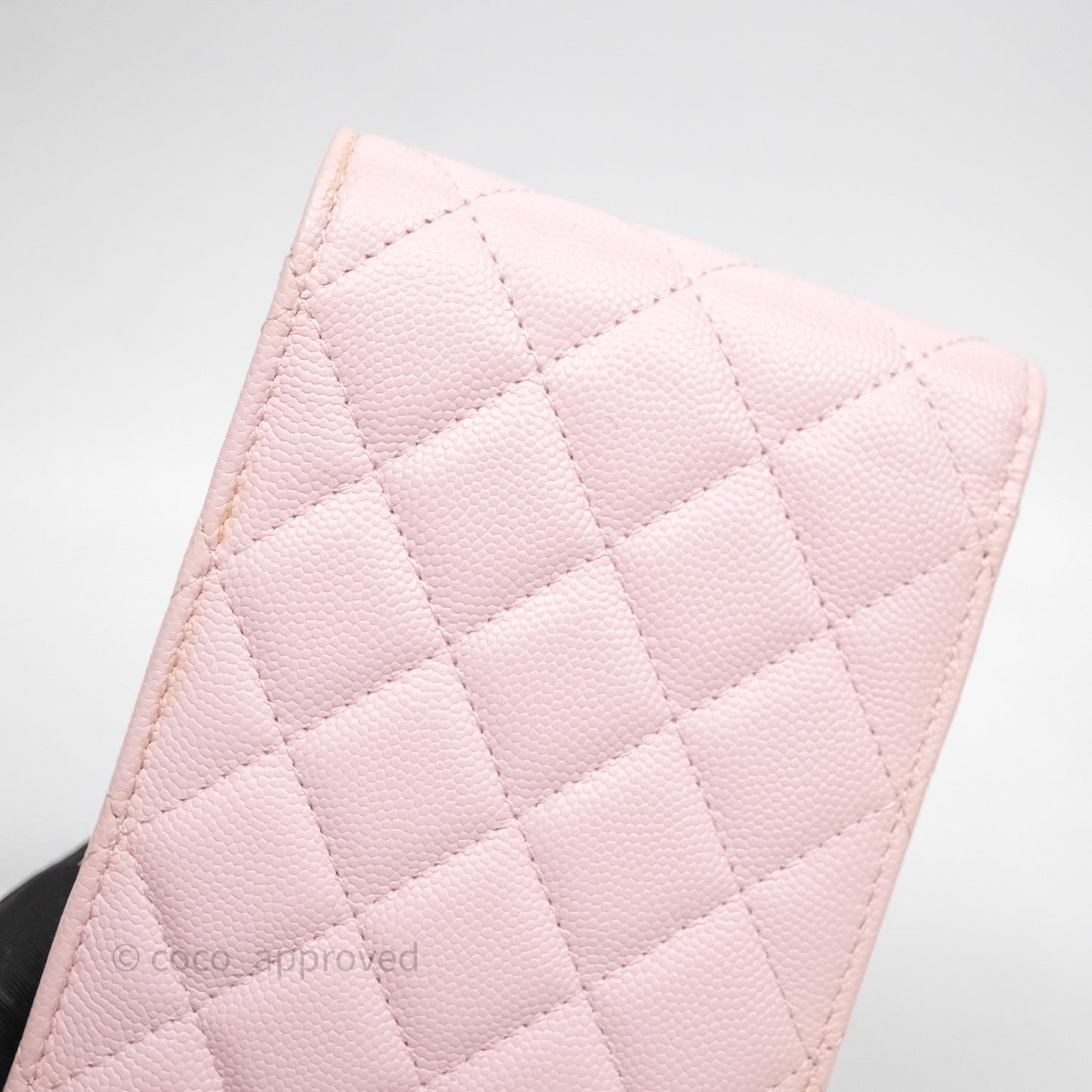 Chanel Quilted Crystal CC Pink Caviar Airpods Phone Case With Chain Light Gold Hardware